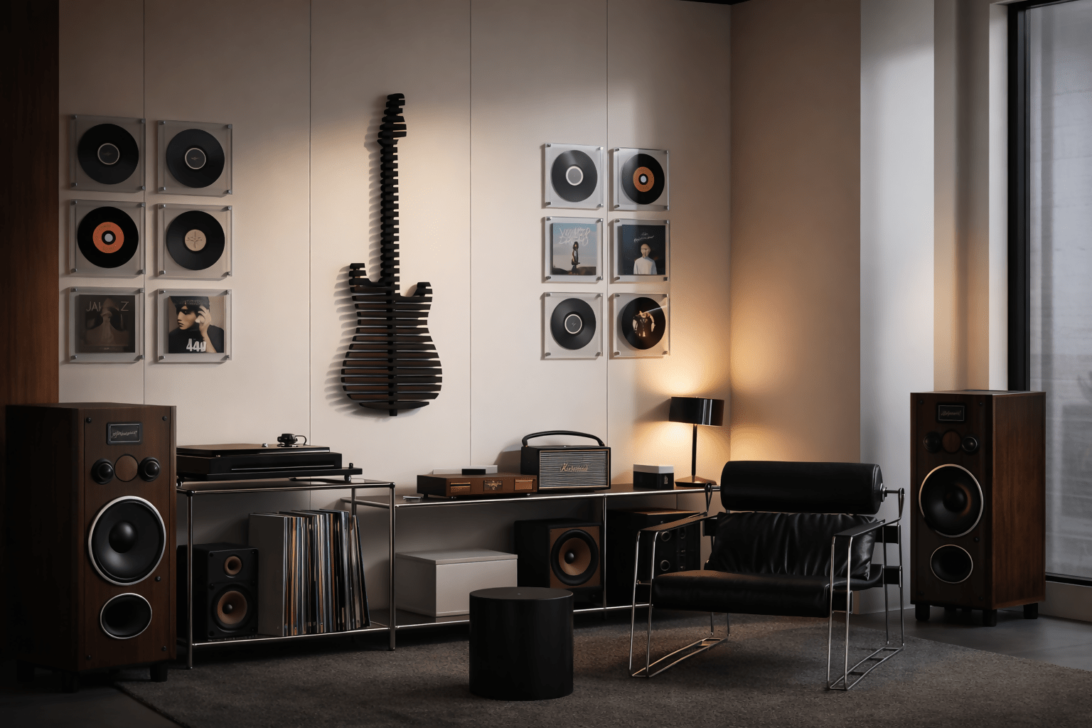 Parametric 3D Black Guitar Wall Decor Modern Sculptural Wall Art Contemporary Architectural Wall Decor for Living Room, Office & Commercial Interiors - Wear Sierra