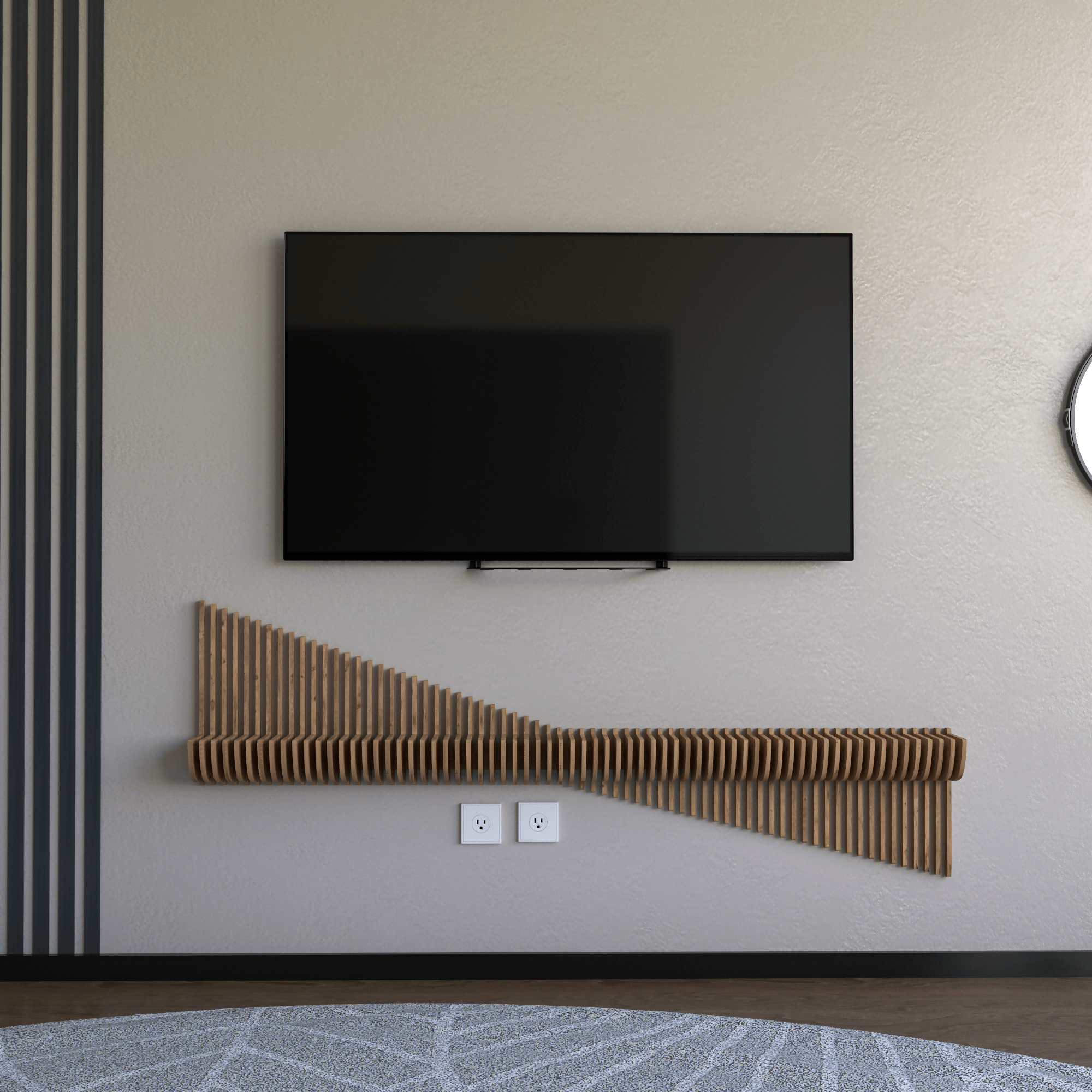 Parametric 60 inch Floating Shelf TV Unit Modern Geometric Wooden Wall Piece Decor Natural Oak Color 3D Wavy Living and Gaming Room Shelf - Wear Sierra