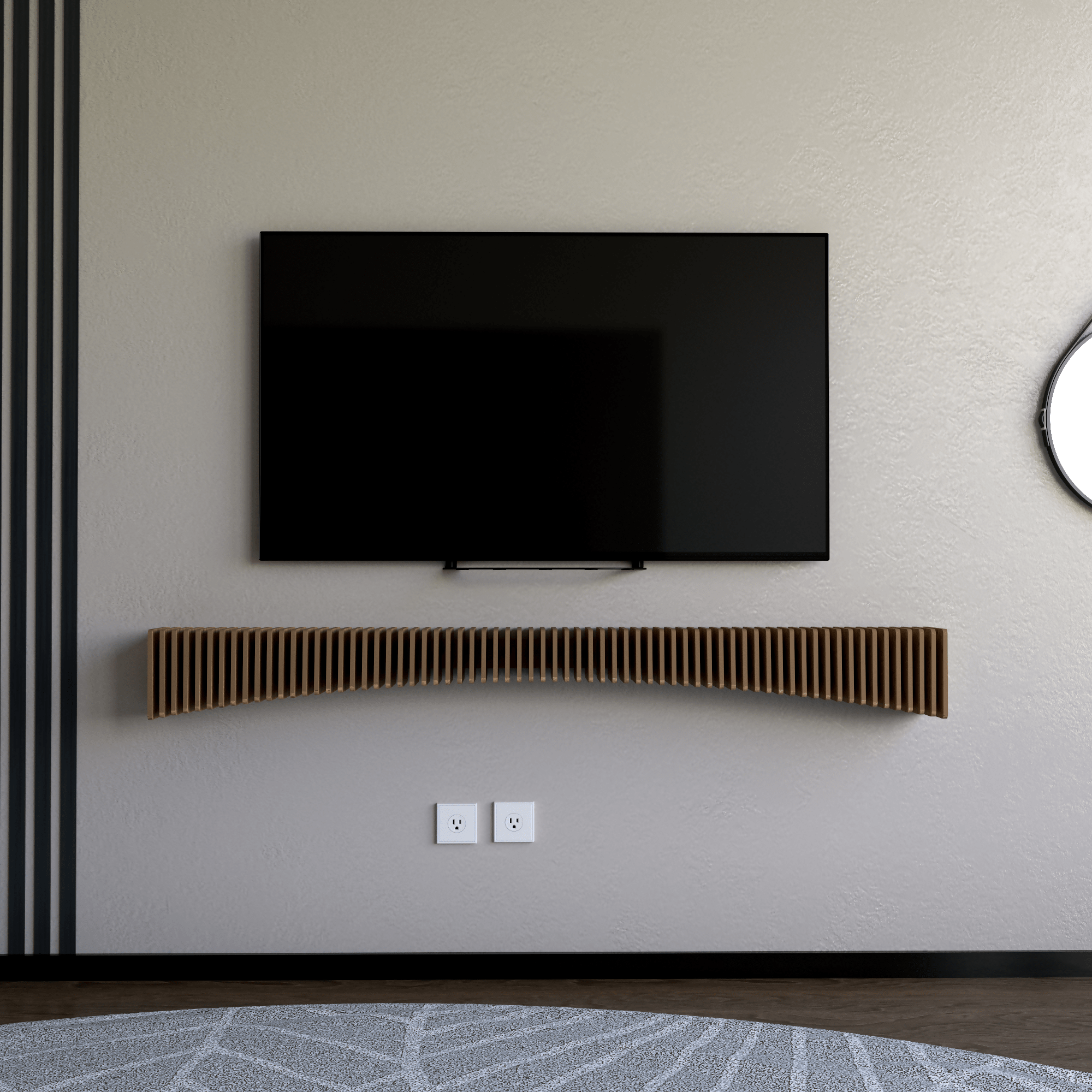 Parametric 60 inch Floating Shelf TV Unit Modern Geometric Wooden Wall Piece Decor Natural Oak Color 3D Wavy Living and Gaming Room Shelf - Wear Sierra
