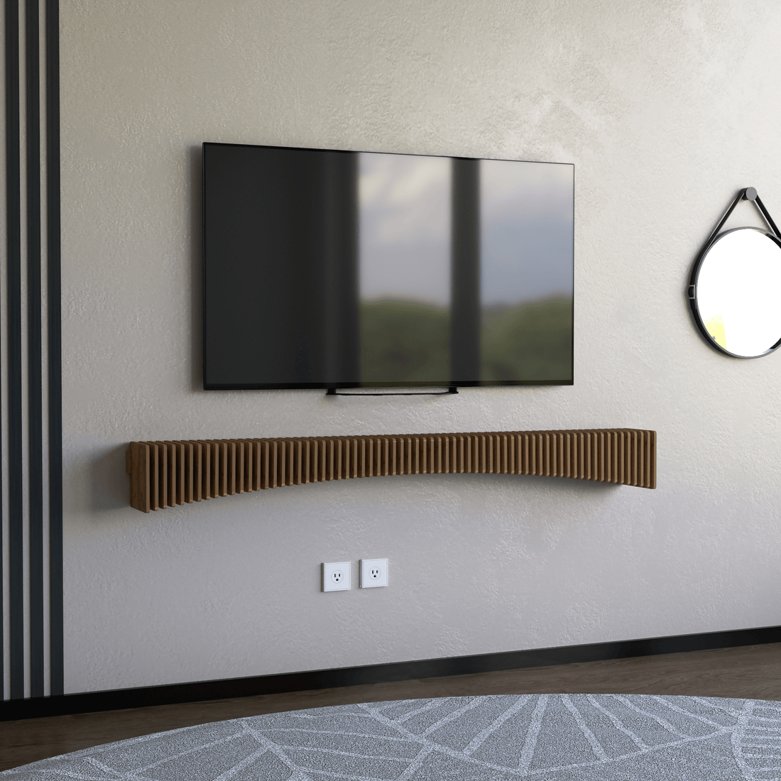 Parametric 60 inch Floating Shelf TV Unit Modern Geometric Wooden Wall Piece Decor Natural Oak Color 3D Wavy Living and Gaming Room Shelf - Wear Sierra