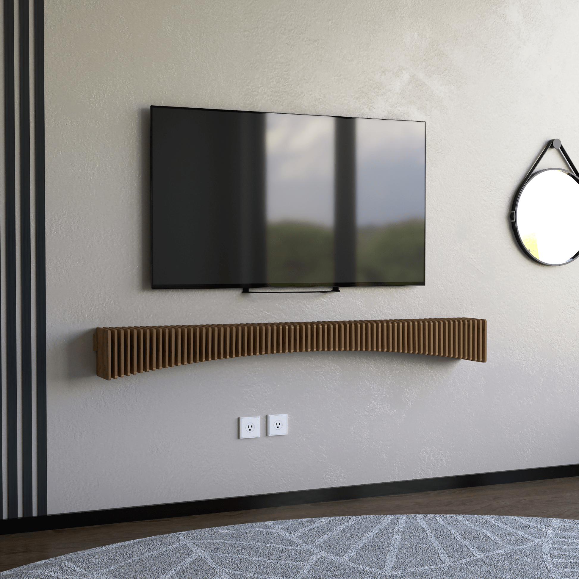 Parametric 60 inch Floating Shelf TV Unit Modern Geometric Wooden Wall Piece Decor Natural Oak Color 3D Wavy Living and Gaming Room Shelf - Wear Sierra