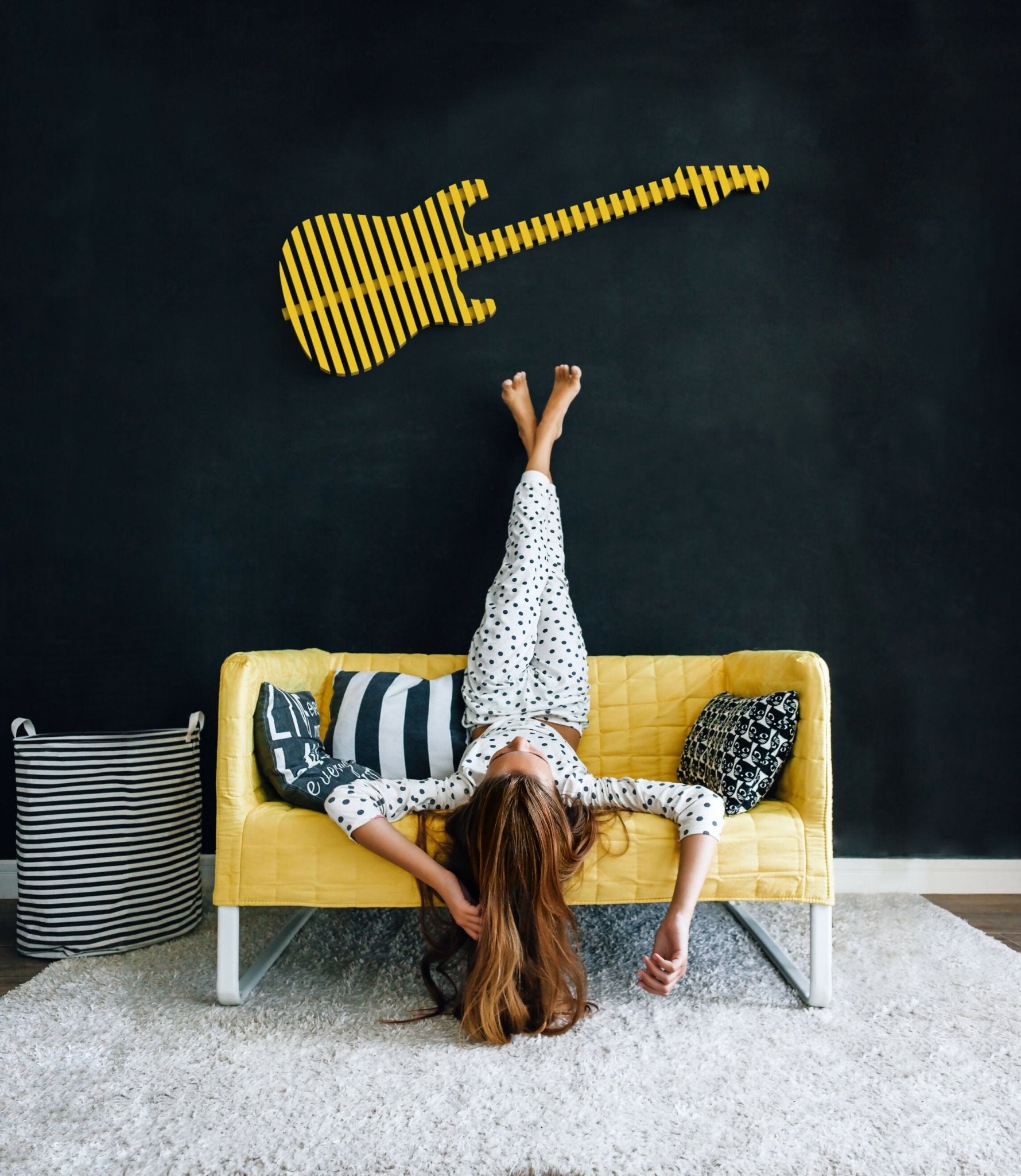 Parametric Yellow 3D Guitar Wall Decor Modern Sculptural Wall Art Contemporary Architectural Wall Decor for Living Room, Office & Commercial Interiors - Wear Sierra