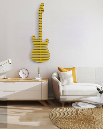 Parametric Yellow 3D Guitar Wall Decor Modern Sculptural Wall Art Contemporary Architectural Wall Decor for Living Room, Office & Commercial Interiors - Wear Sierra