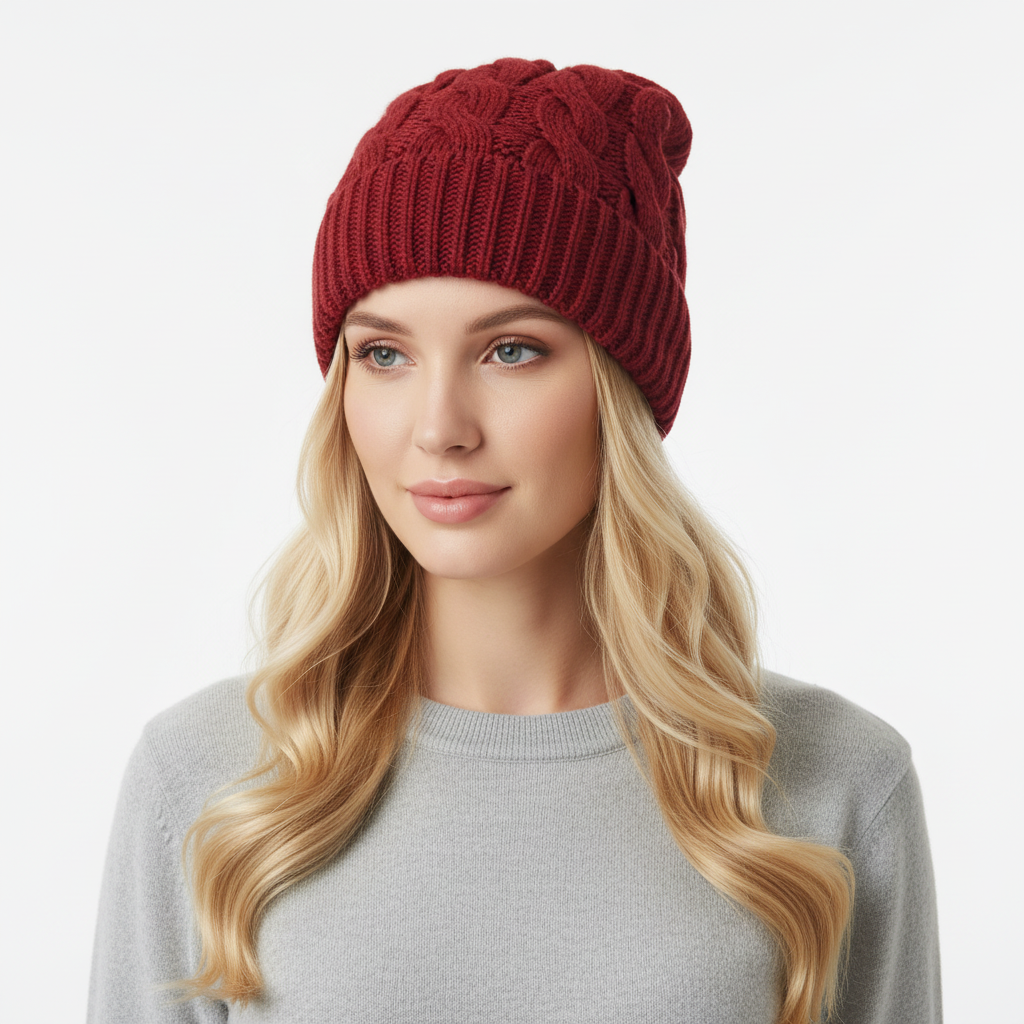 Women's Cable Knit Ponytail Beanie – Warm Winter Hat