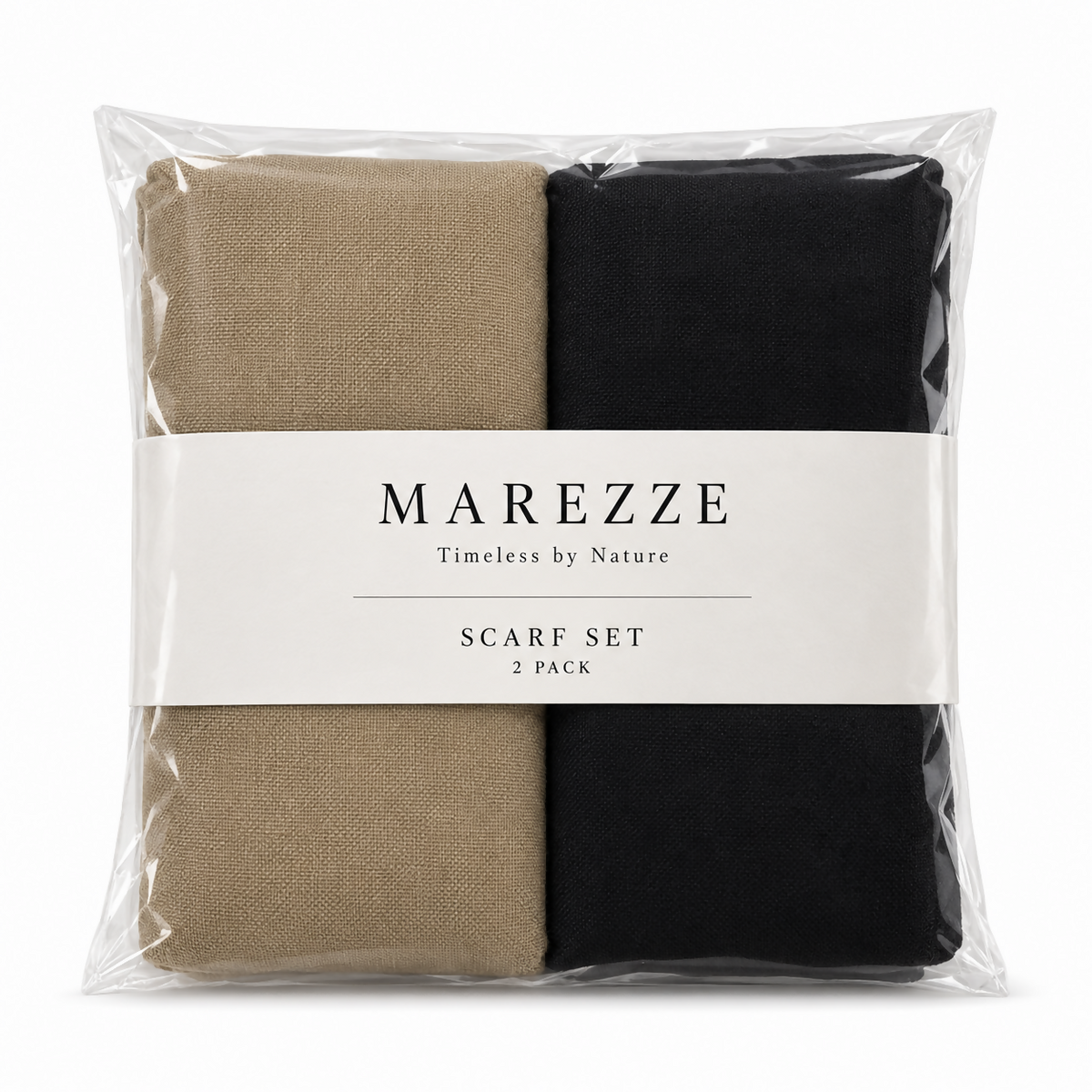 Women’s Lightweight Scarf Set, 2-Pack – Taupe & Black, 71 × 25 in