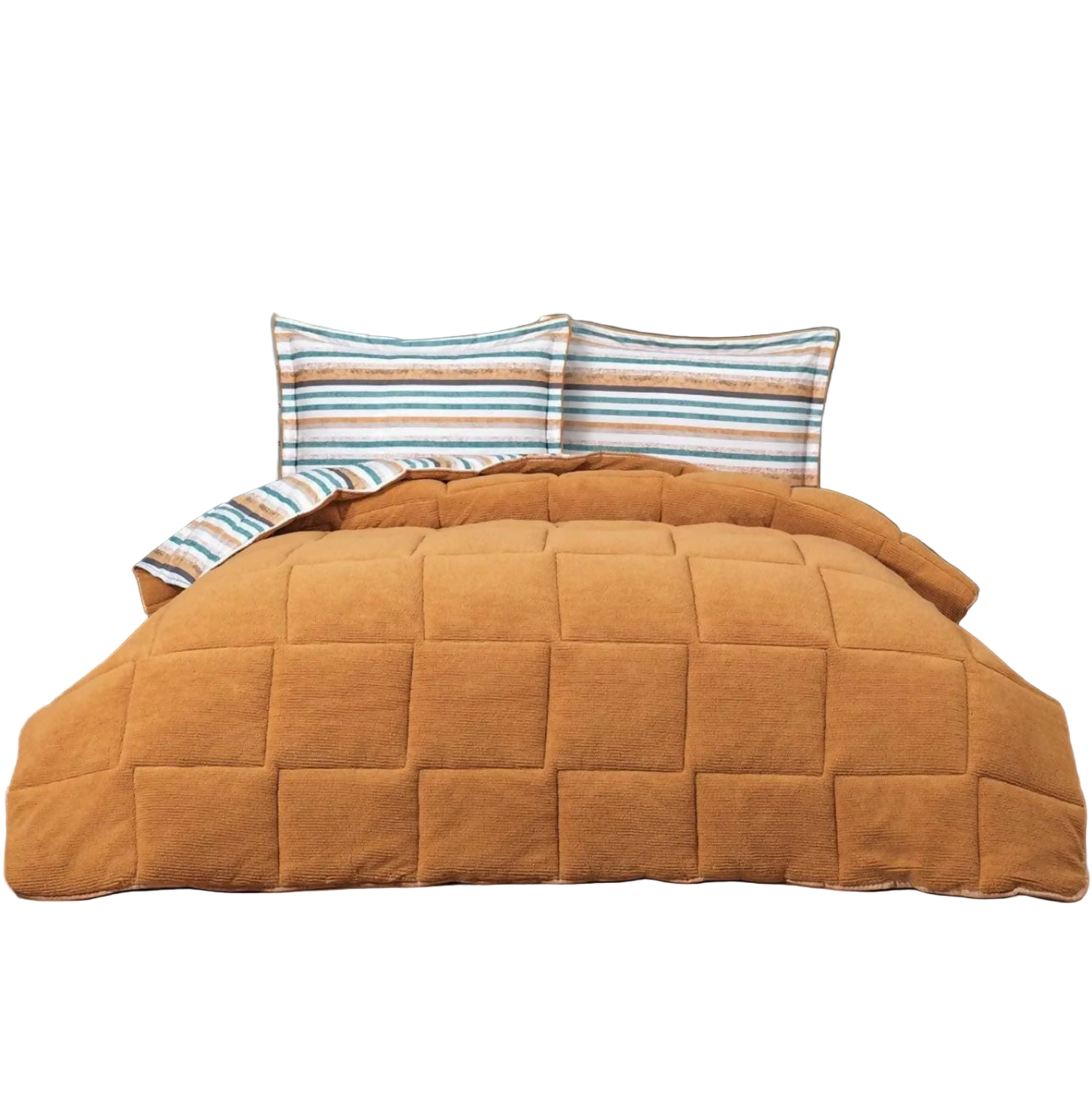Sherpa Reversable Quilted Comforter in Turkish Cotton and Lambswool for Single and Double Beds, 4 Piece Bedding Set