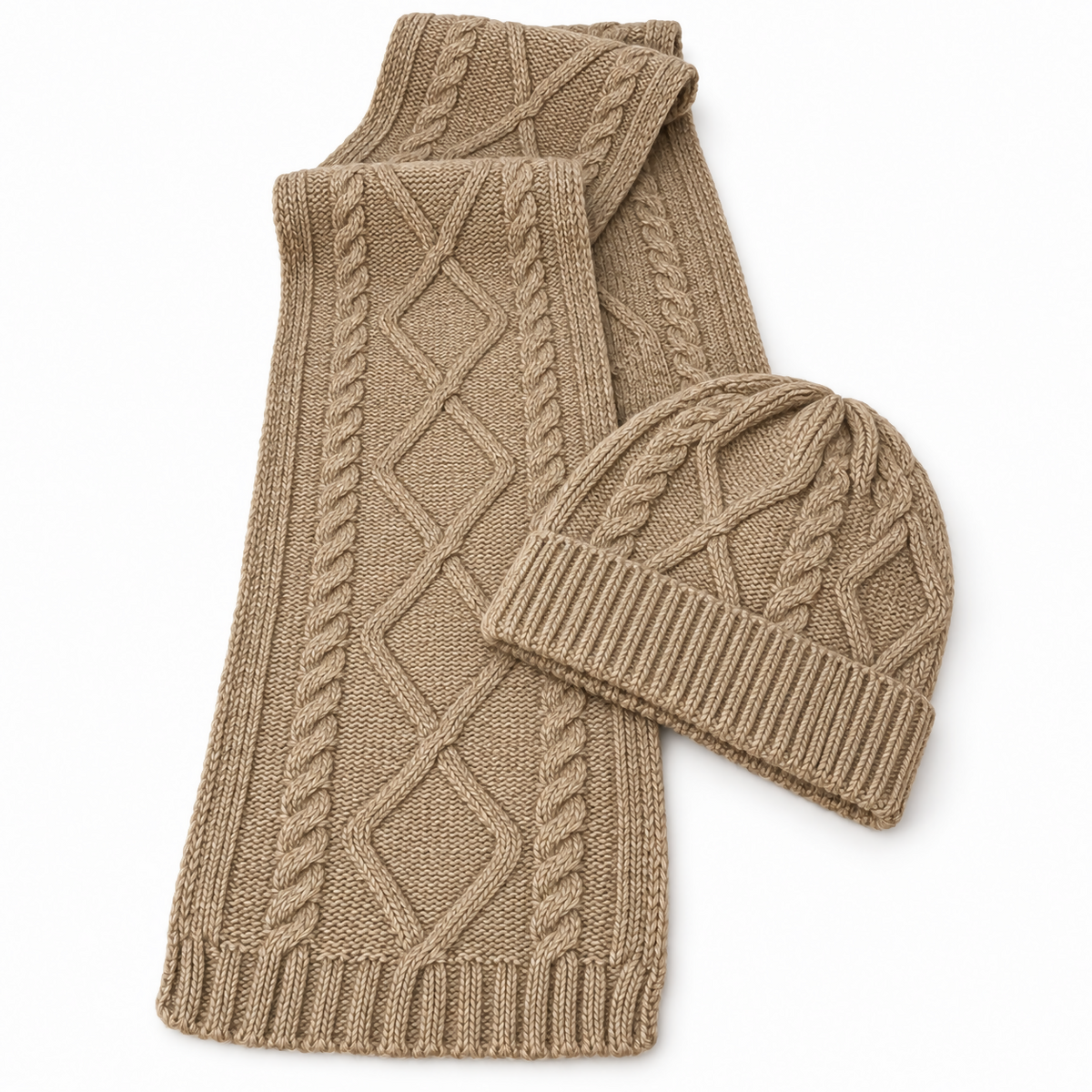 Unisex Cable Knit Beanie and Scarf Set for Men and Women, 2-Piece, Black