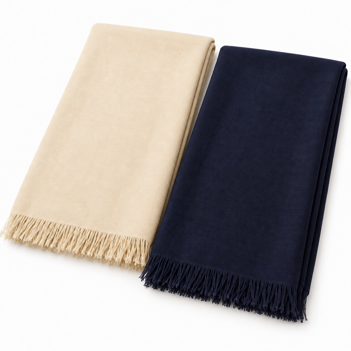 Women’s Lightweight Scarf Set, 2-Pack – Navy Blue & Cream, 71 × 25 in