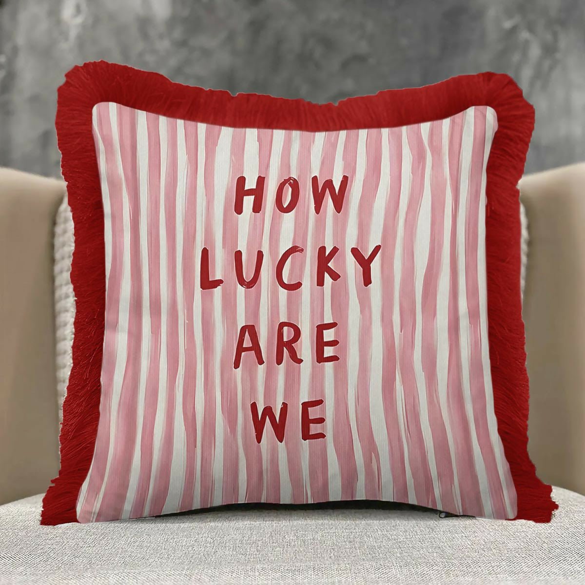 Red and White Striped Fringed Cushion Cover Set of 2 | Modern Tasselled Throw Pillow Cover - Wear Sierra