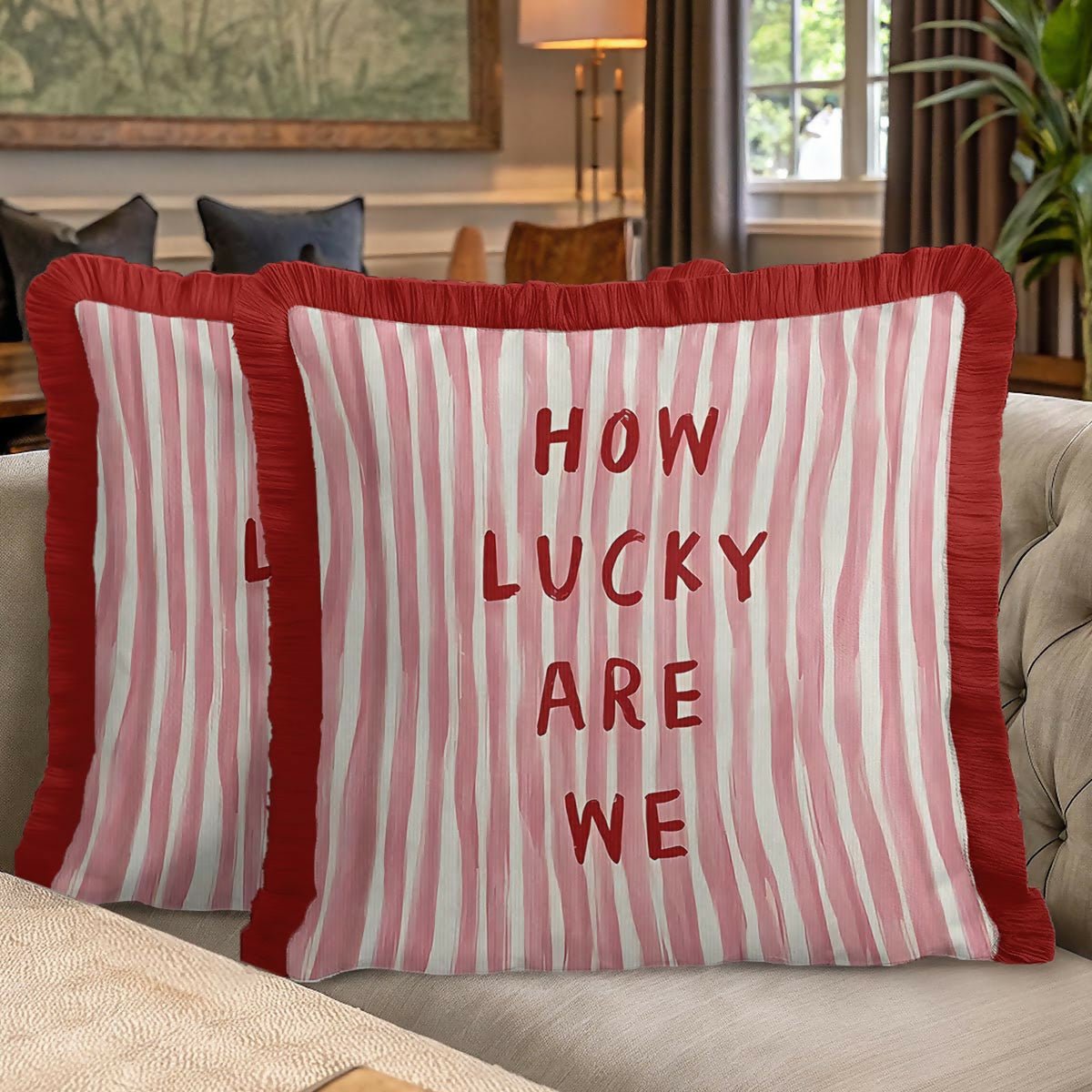 Red and White Striped Fringed Cushion Cover Set of 2 | Modern Tasselled Throw Pillow Cover - Wear Sierra
