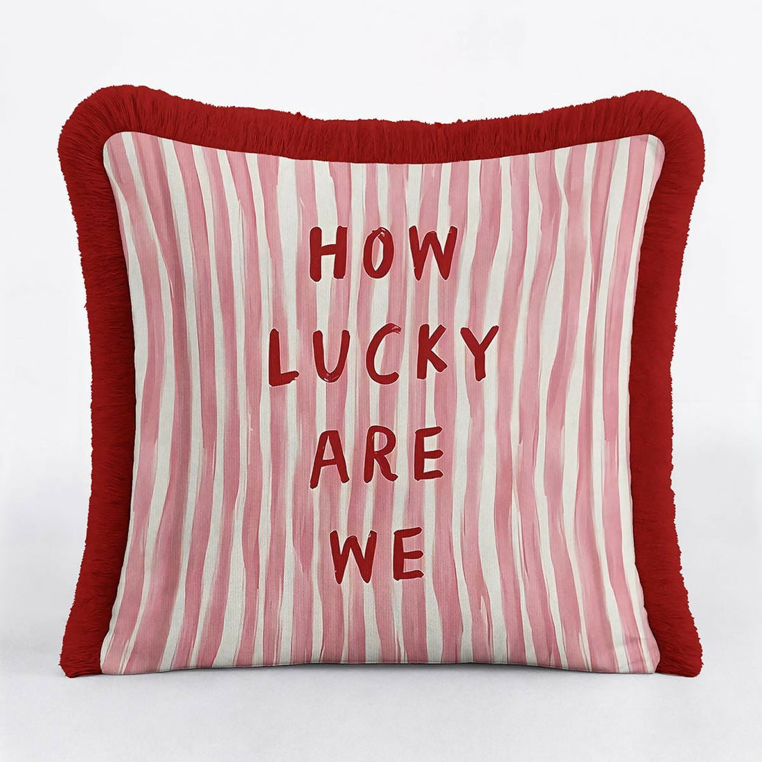 Red and White Striped Fringed Cushion Cover Set of 2 | Modern Tasselled Throw Pillow Cover - Wear Sierra