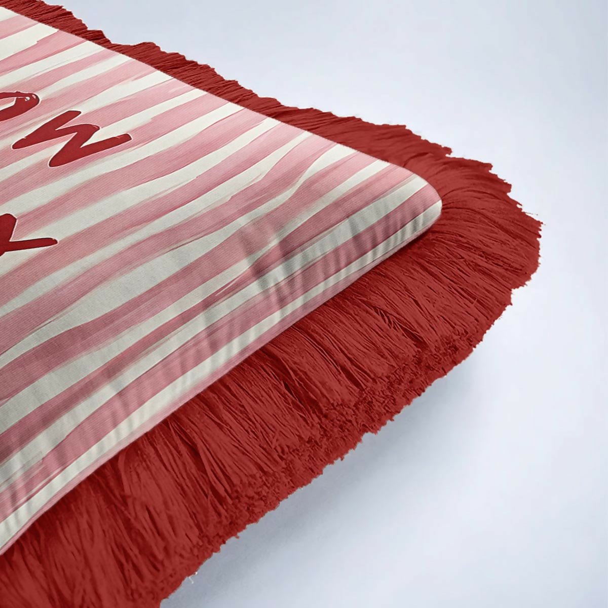 Red and White Striped Fringed Cushion Cover Set of 2 | Modern Tasselled Throw Pillow Cover - Wear Sierra
