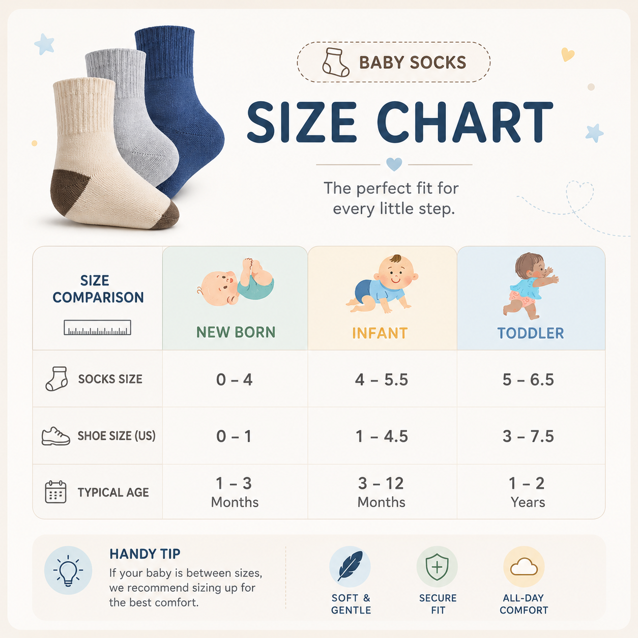 Infant Socks - Combed Cotton Turn Cuff Booties for Baby (Choose from 3 or 6 Pair Packs)
