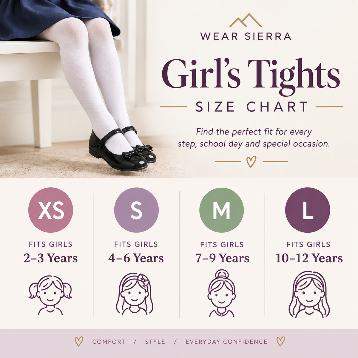 Girls' Combed Cotton Tights for School Uniforms & Dressy Occasions