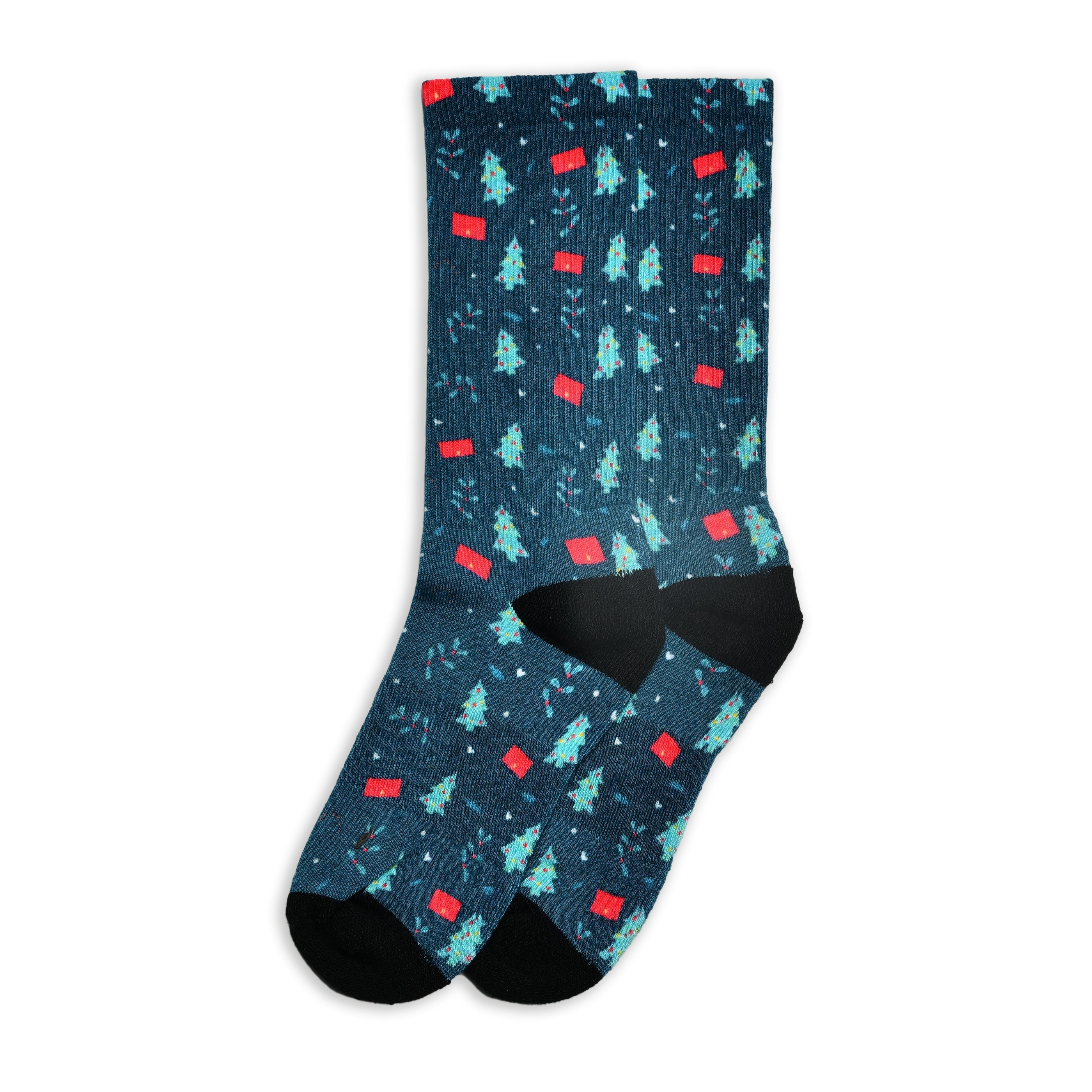 Christmas and Hanukkah Holiday Colorful CoolMax Crew Socks for Men & Women - Holly and Trees