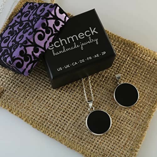 Sterling Silver 925 Black Onyx Flat 20mm Round Handmade Pendant Necklace, 16+2'' Chain for Women - Wear Sierra