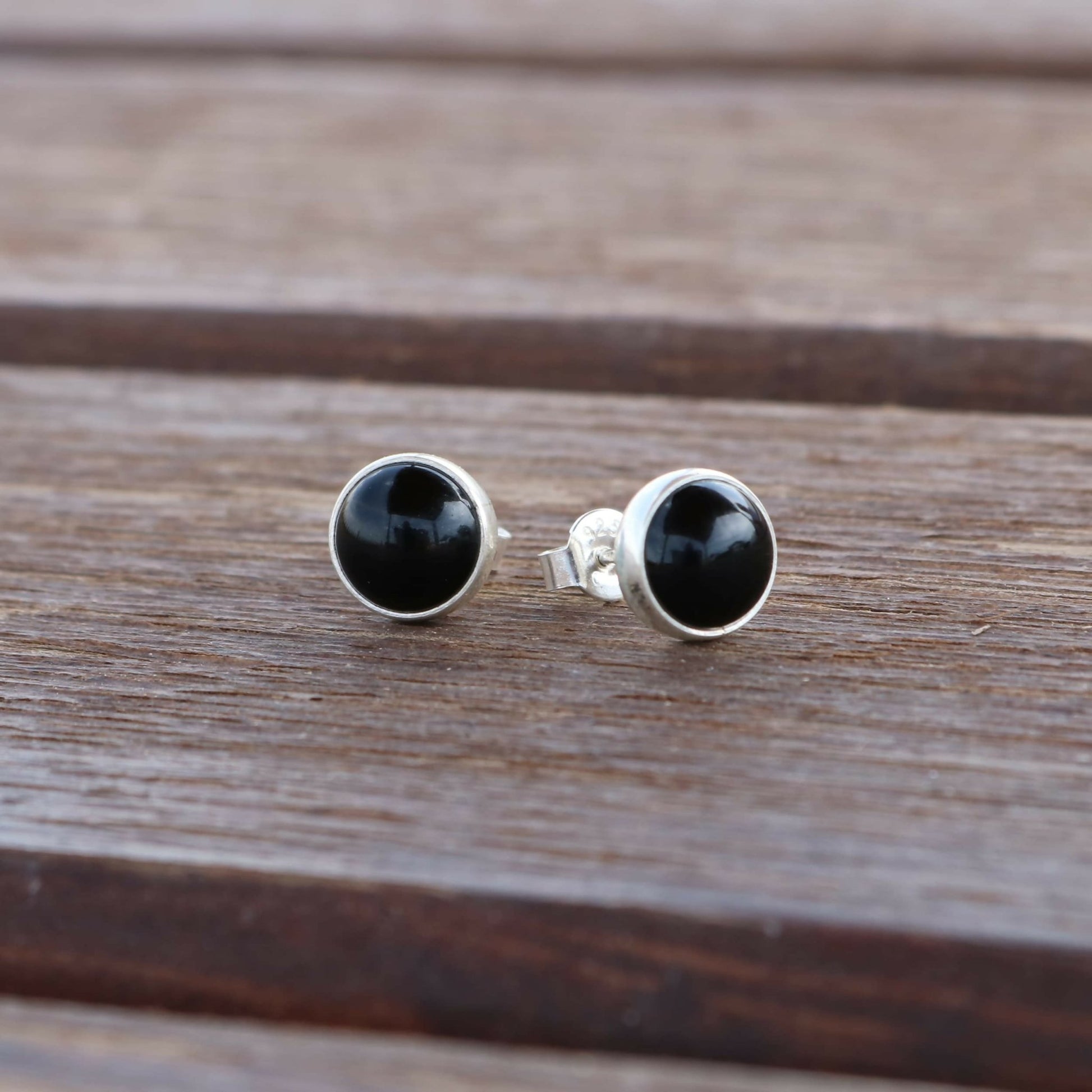 Sterling Silver .925 Black Onyx Handmade 9mm Round Stud Earrings for Women & Men - Wear Sierra