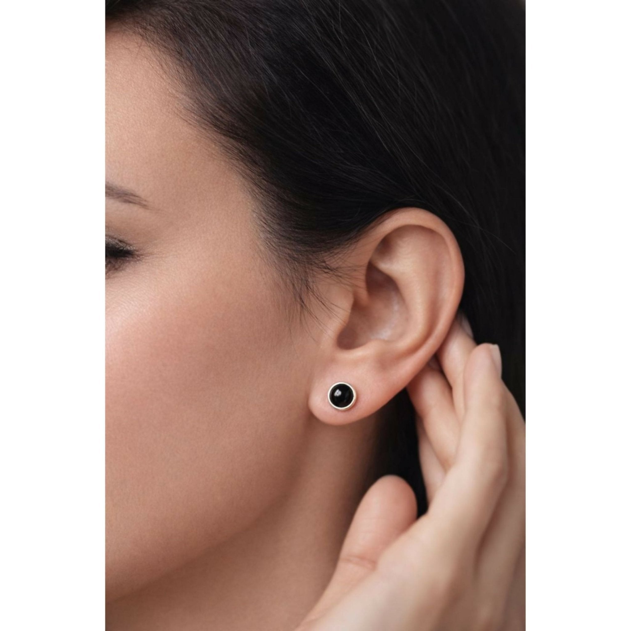 Sterling Silver .925 Black Onyx Handmade 9mm Round Stud Earrings for Women & Men - Wear Sierra