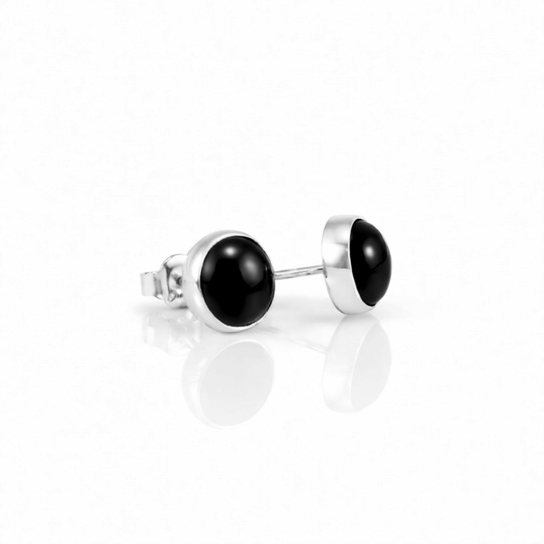 Sterling Silver .925 Black Onyx Handmade 9mm Round Stud Earrings for Women & Men - Wear Sierra