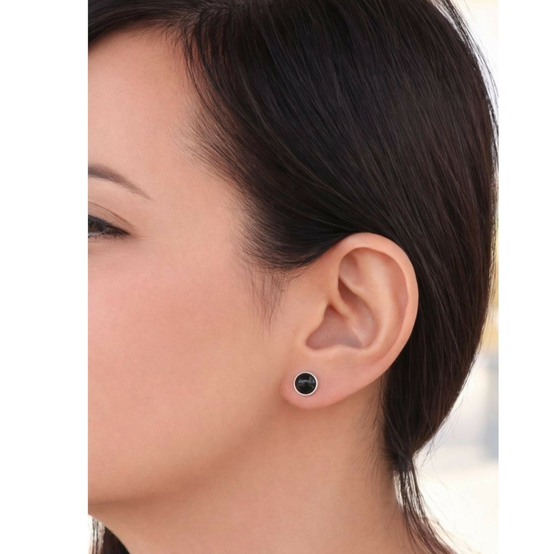 Sterling Silver .925 Black Onyx Handmade 9mm Round Stud Earrings for Women & Men - Wear Sierra
