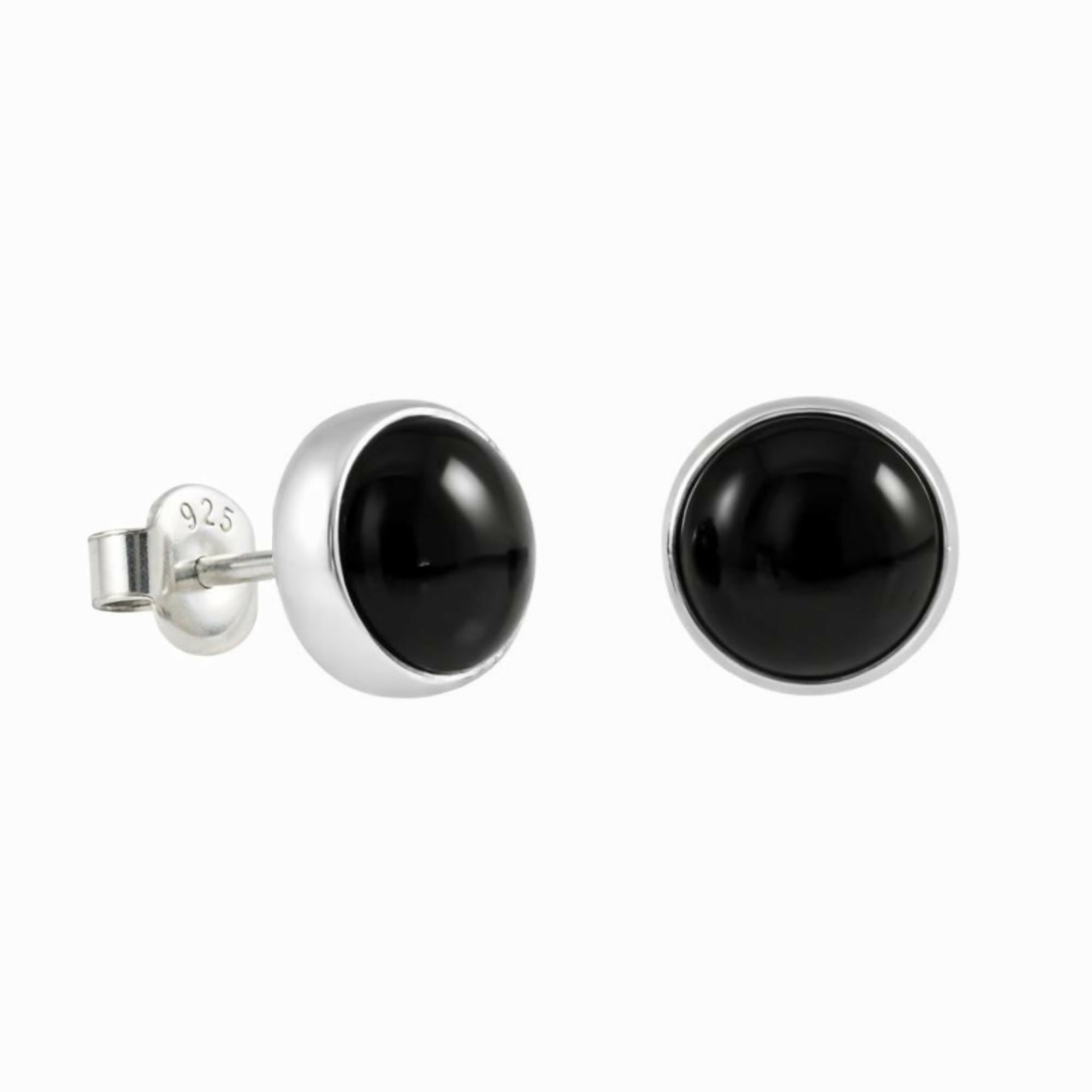 Sterling Silver .925 Black Onyx Handmade 9mm Round Stud Earrings for Women & Men - Wear Sierra