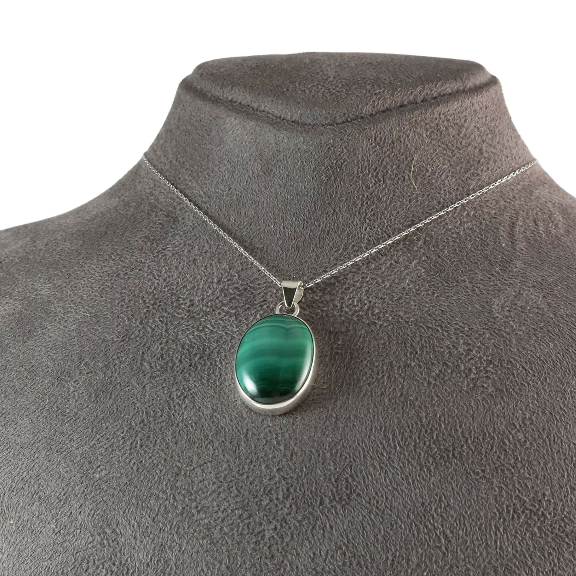 Sterling Silver .925 Natural Oval Green Malachite 18mmx25mm Handmade Pendant for Women - Wear Sierra