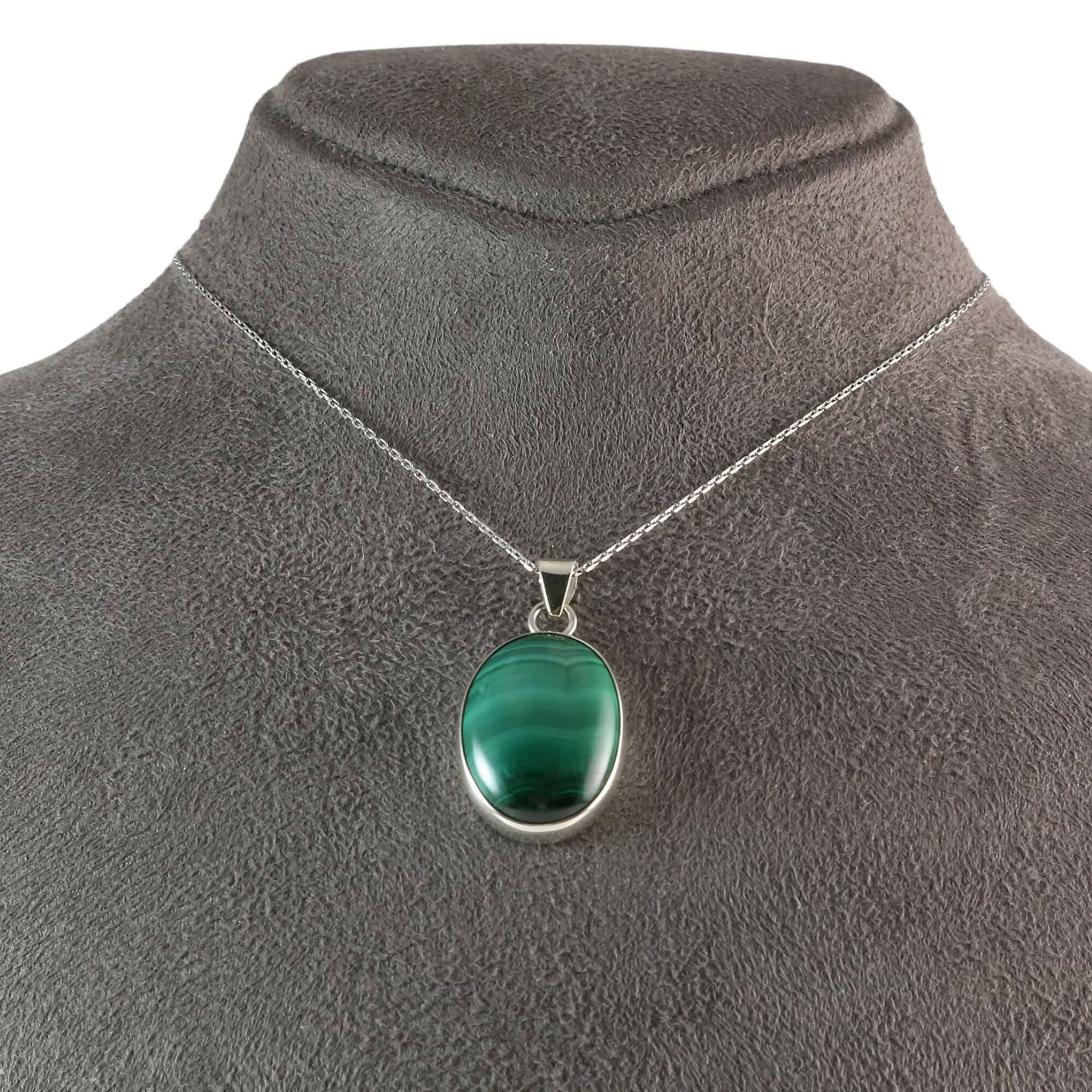 Sterling Silver .925 Natural Oval Green Malachite 18mmx25mm Handmade Pendant for Women - Wear Sierra