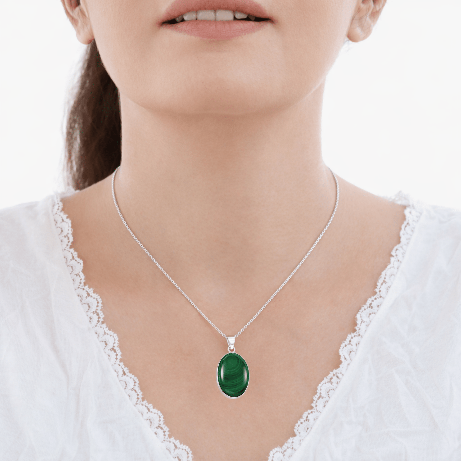 Sterling Silver .925 Natural Oval Green Malachite 18mmx25mm Handmade Pendant for Women - Wear Sierra