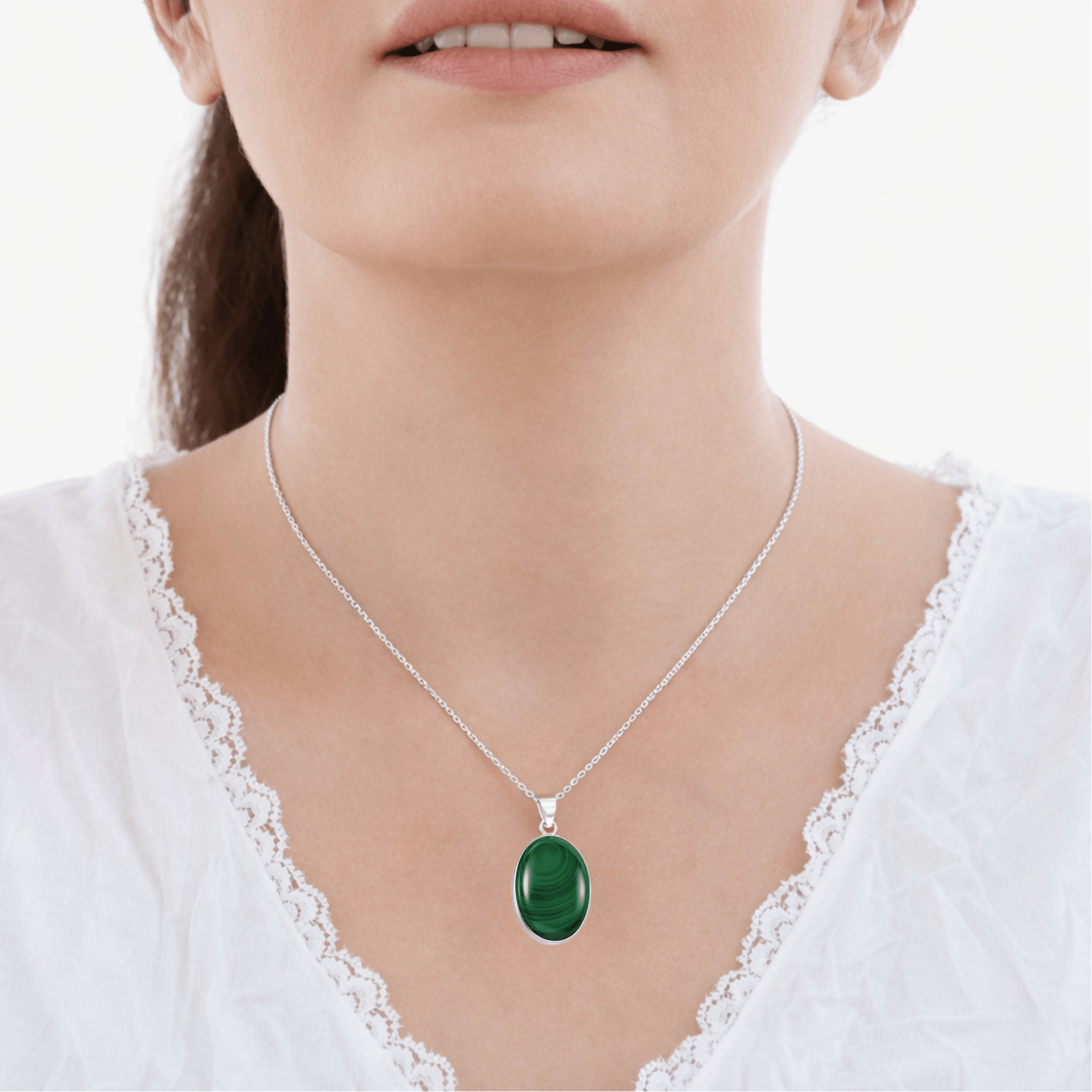 Sterling Silver .925 Natural Oval Green Malachite 18mmx25mm Handmade Pendant for Women - Wear Sierra