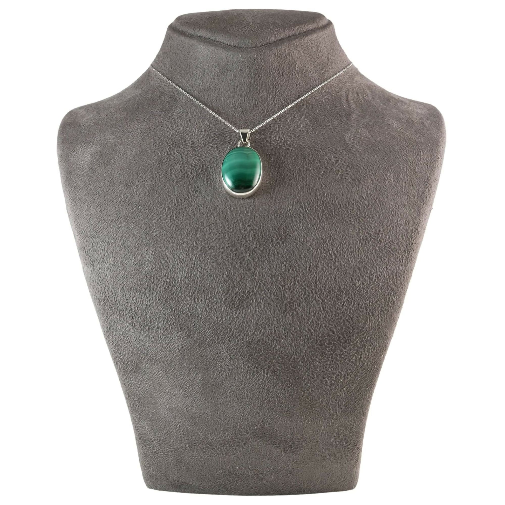 Sterling Silver .925 Natural Oval Green Malachite 18mmx25mm Handmade Pendant for Women - Wear Sierra