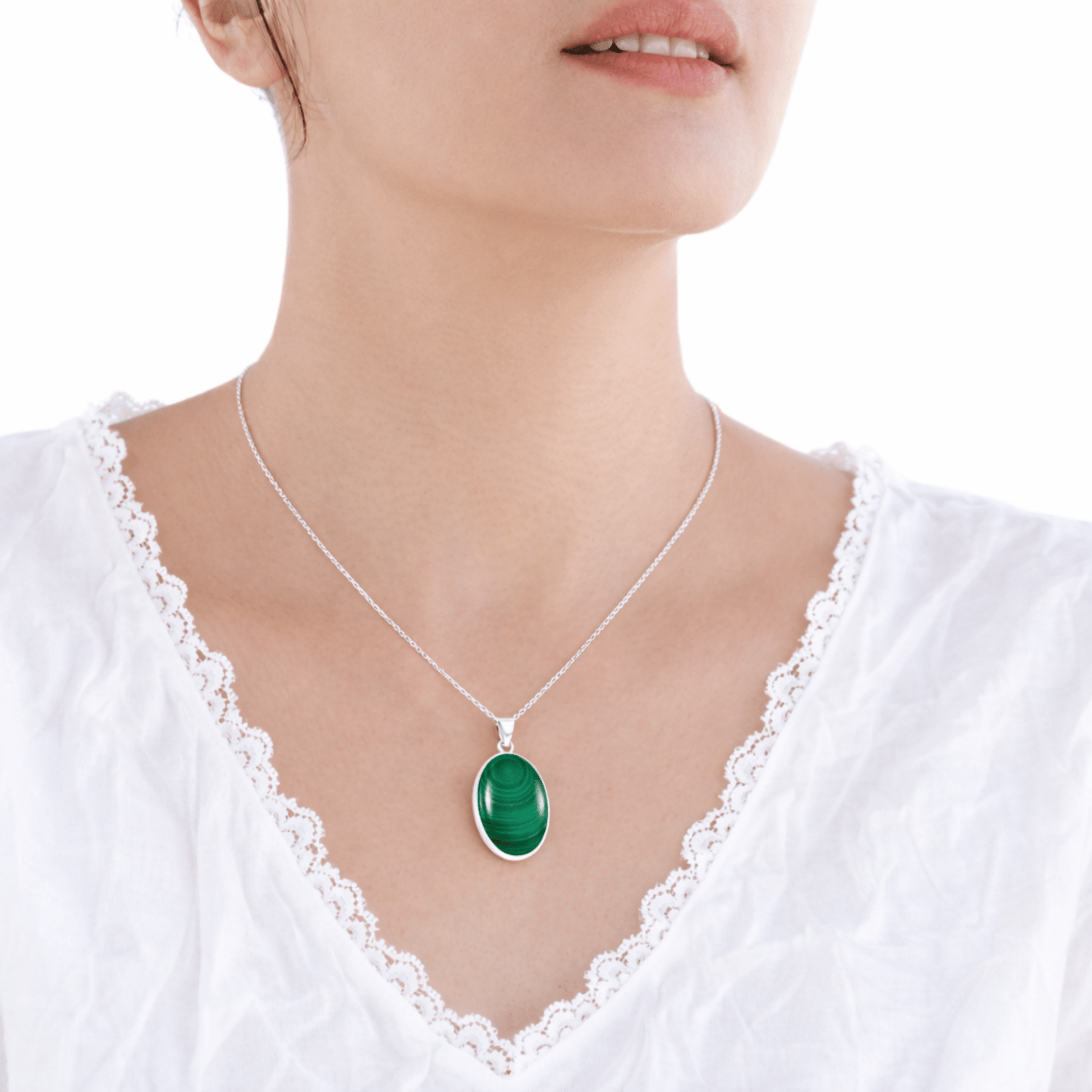 Sterling Silver .925 Natural Oval Green Malachite 18mmx25mm Handmade Pendant for Women - Wear Sierra