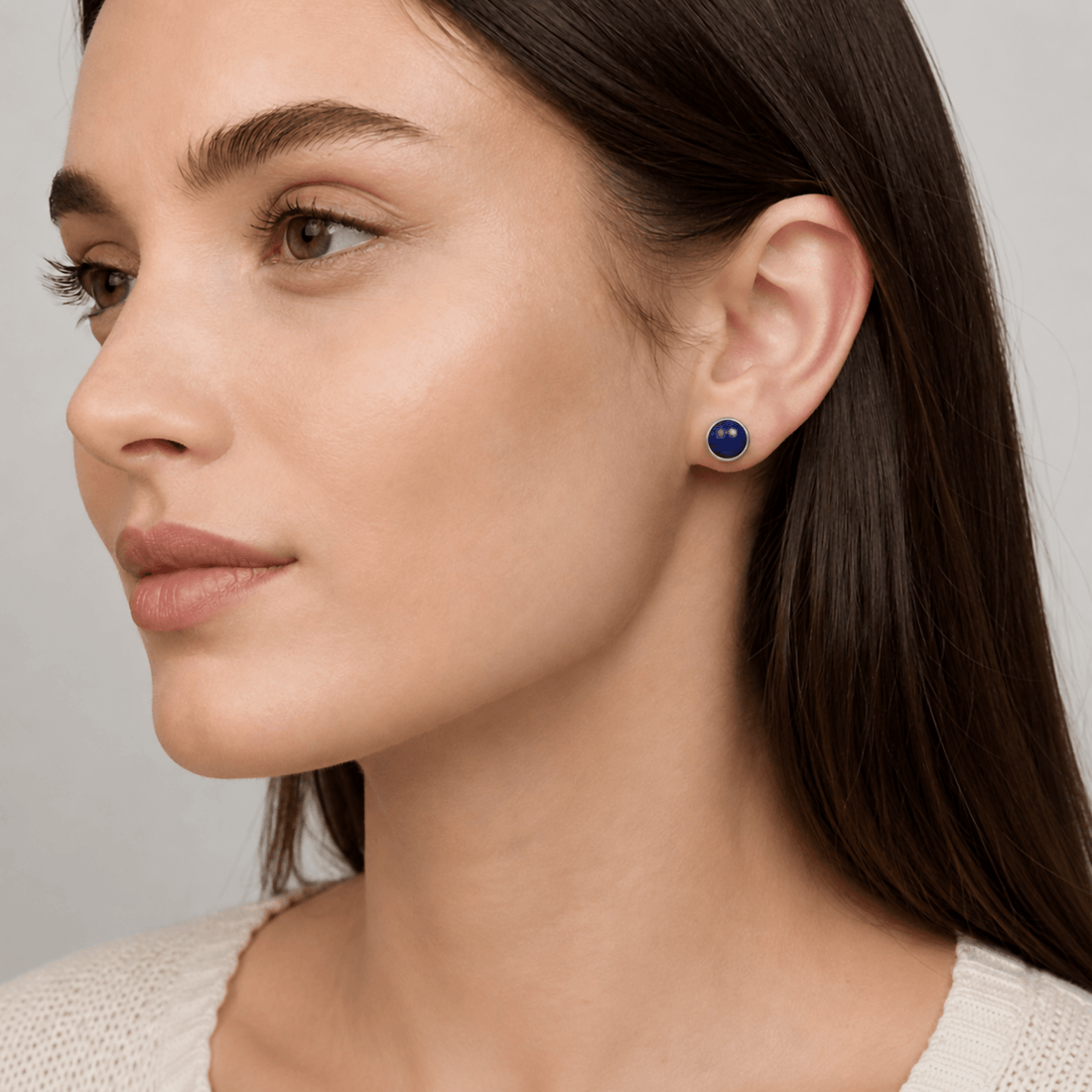 Sterling Silver .925 Navy Blue Lapis Lazuli 9mm Round Handmade Stud Earrings for Women and Men - Wear Sierra