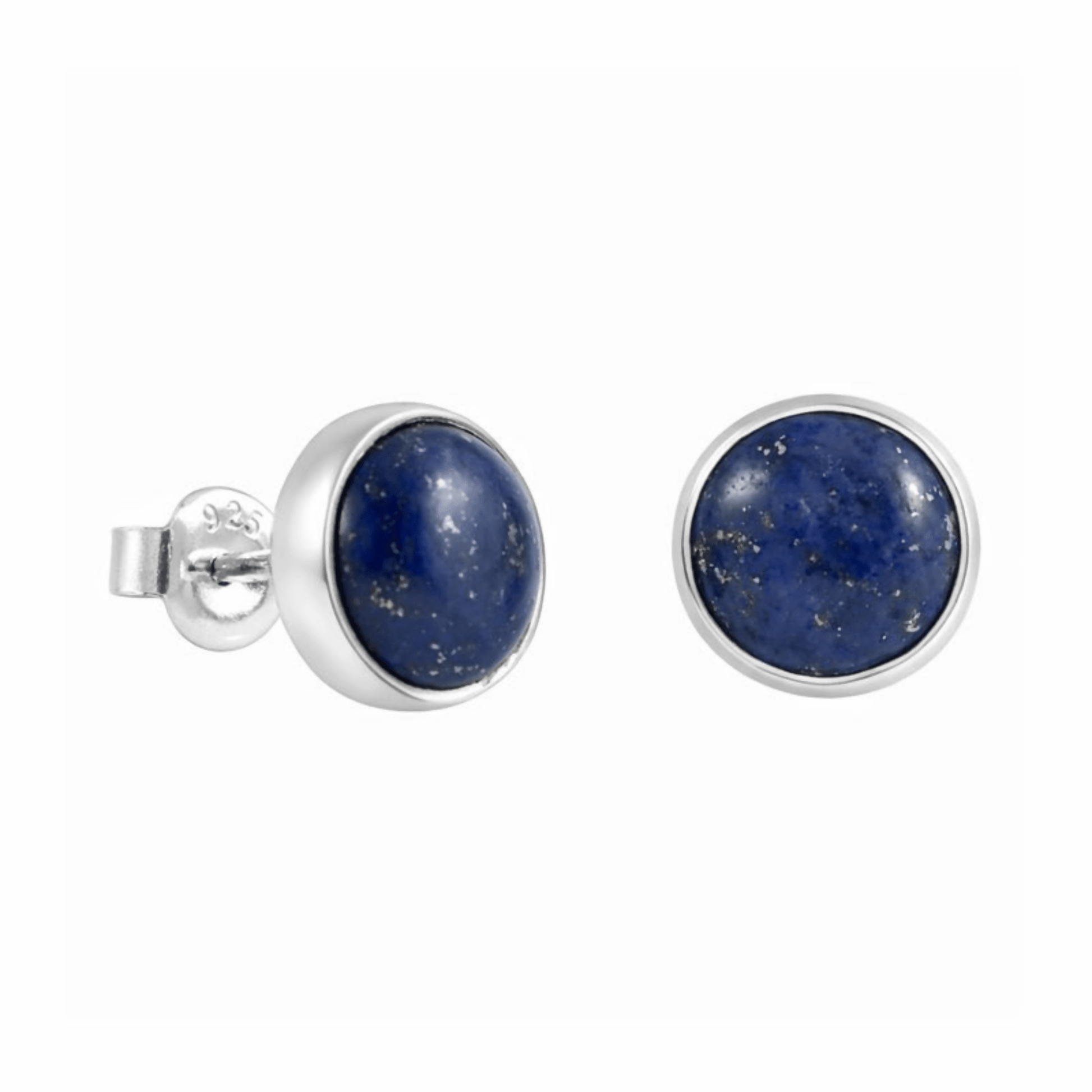 Sterling Silver .925 Navy Blue Lapis Lazuli 9mm Round Handmade Stud Earrings for Women and Men - Wear Sierra