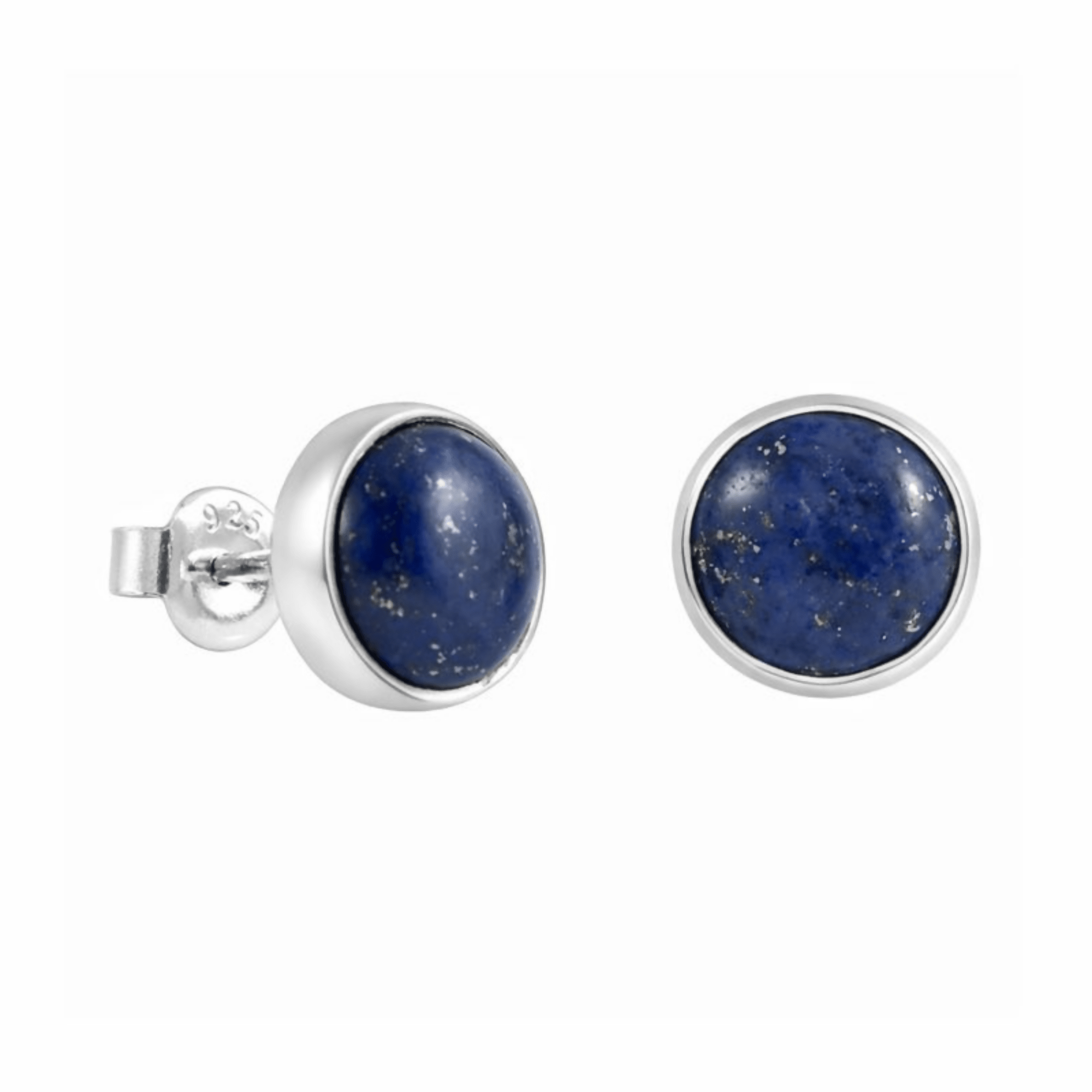Sterling Silver .925 Navy Blue Lapis Lazuli 9mm Round Handmade Stud Earrings for Women and Men - Wear Sierra