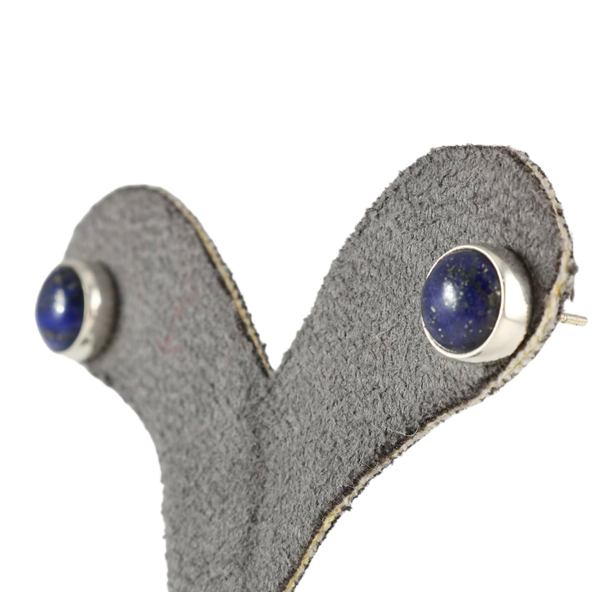 Sterling Silver .925 Navy Blue Lapis Lazuli 9mm Round Handmade Stud Earrings for Women and Men - Wear Sierra