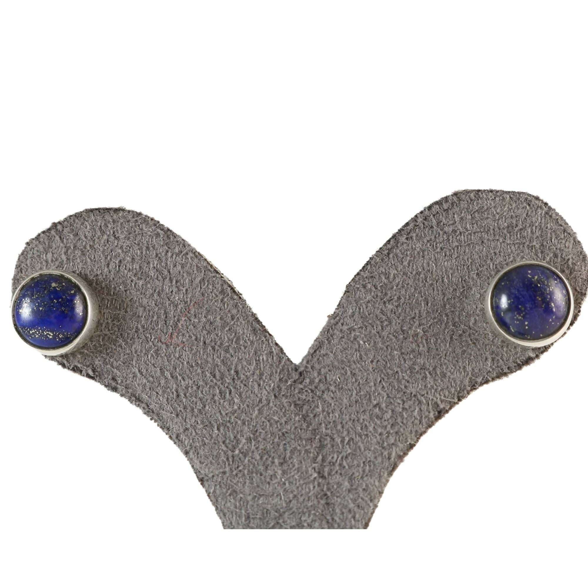Sterling Silver .925 Navy Blue Lapis Lazuli 9mm Round Handmade Stud Earrings for Women and Men - Wear Sierra