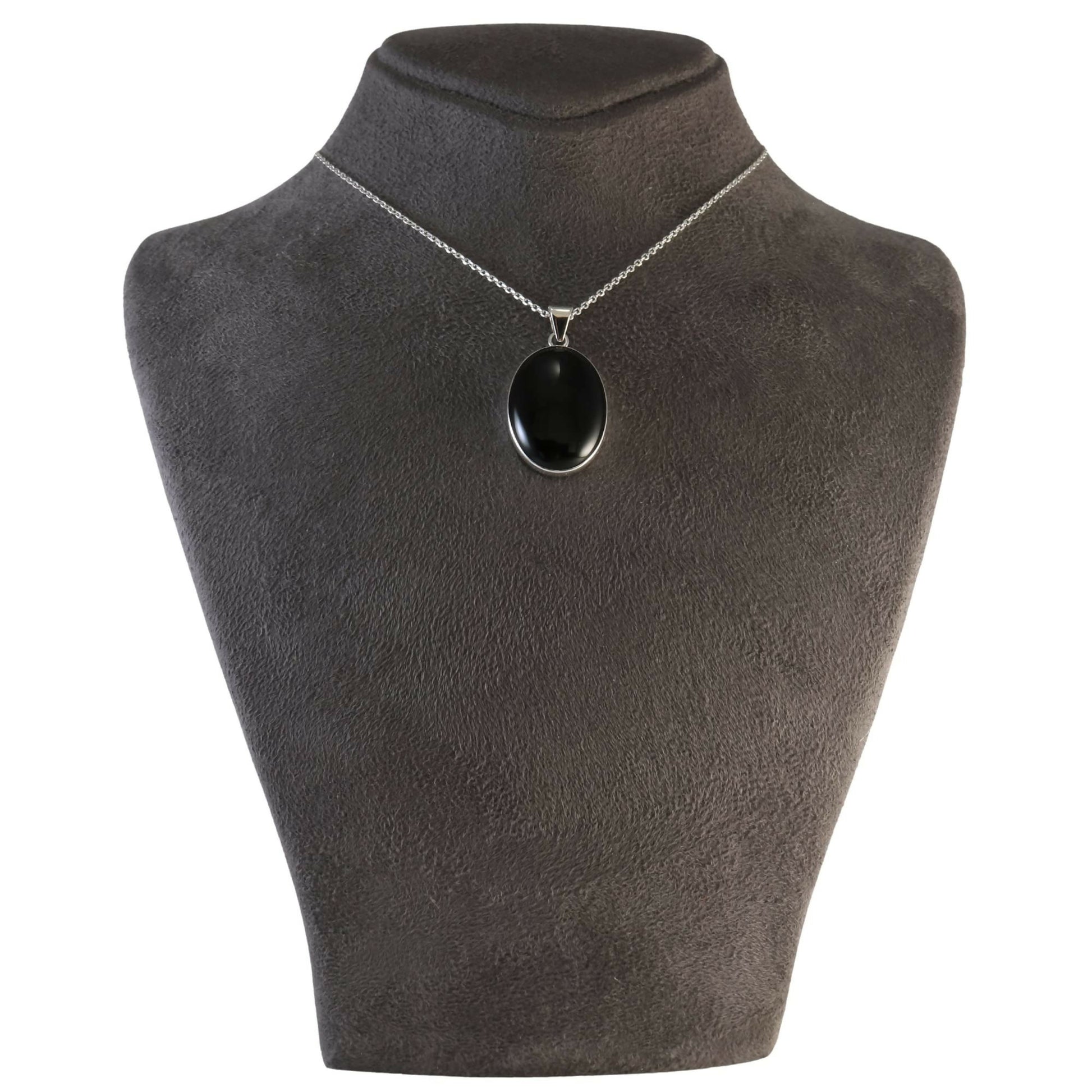 Sterling Silver .925 Oval Black Onyx Handmade Pendant Necklace 18" + 2'' Extender Chain for Women - Wear Sierra