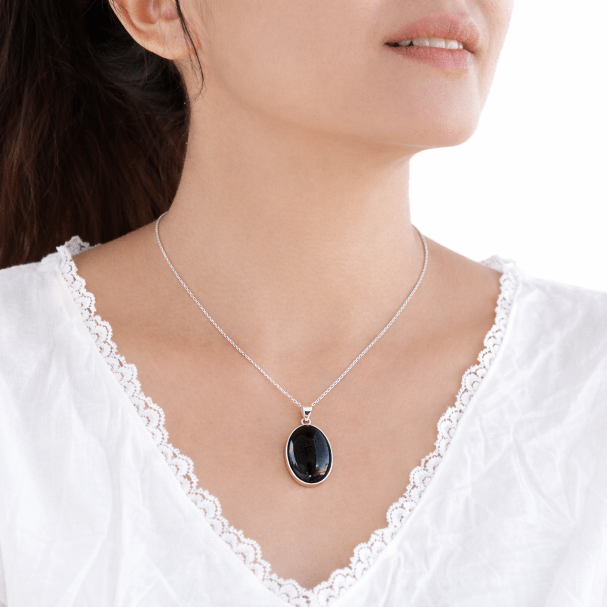 Sterling Silver .925 Oval Black Onyx Handmade Pendant Necklace 18" + 2'' Extender Chain for Women - Wear Sierra