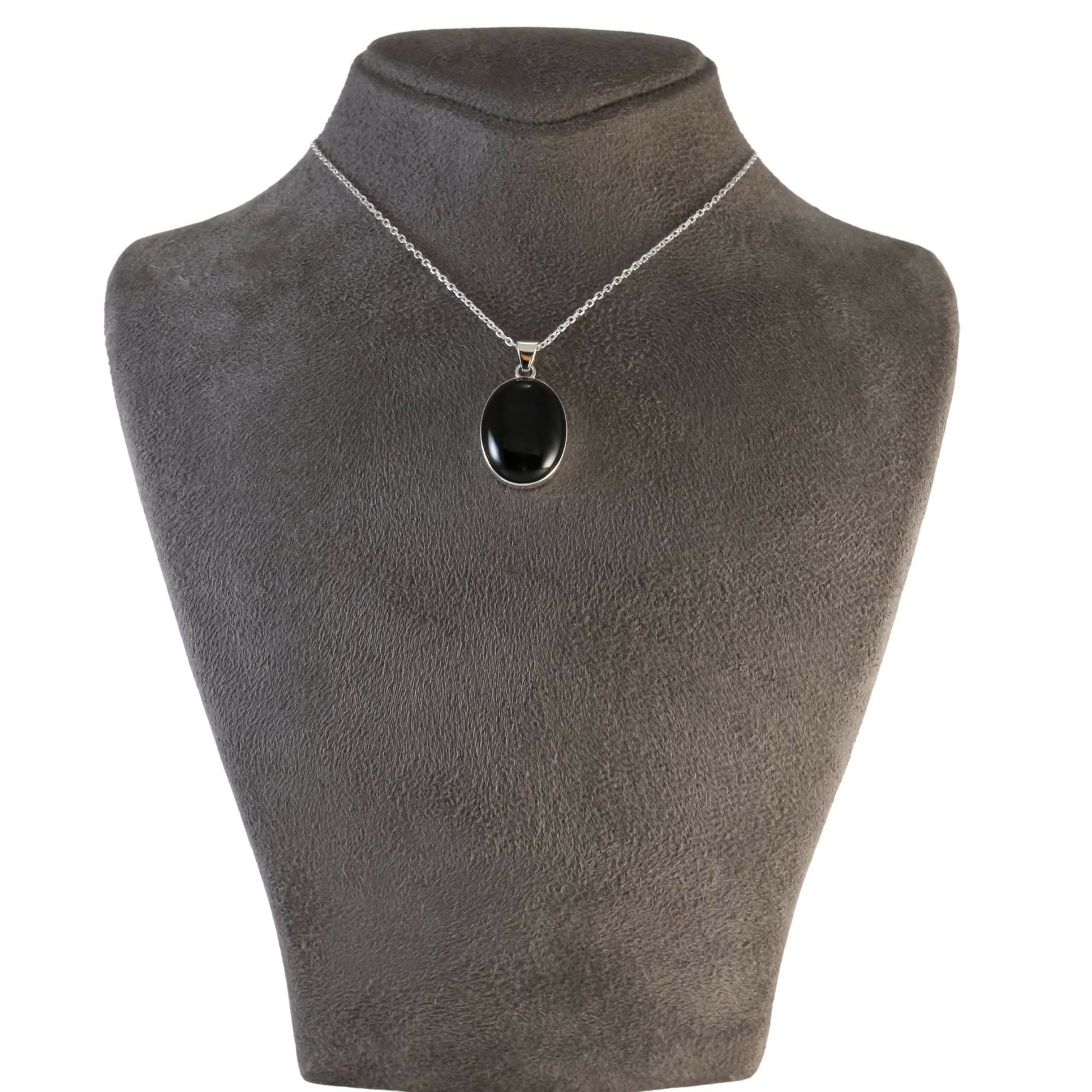 Sterling Silver .925 Oval Black Onyx Handmade Small Pendant Necklace 16" + 2'' Extender Chain for Women - Wear Sierra