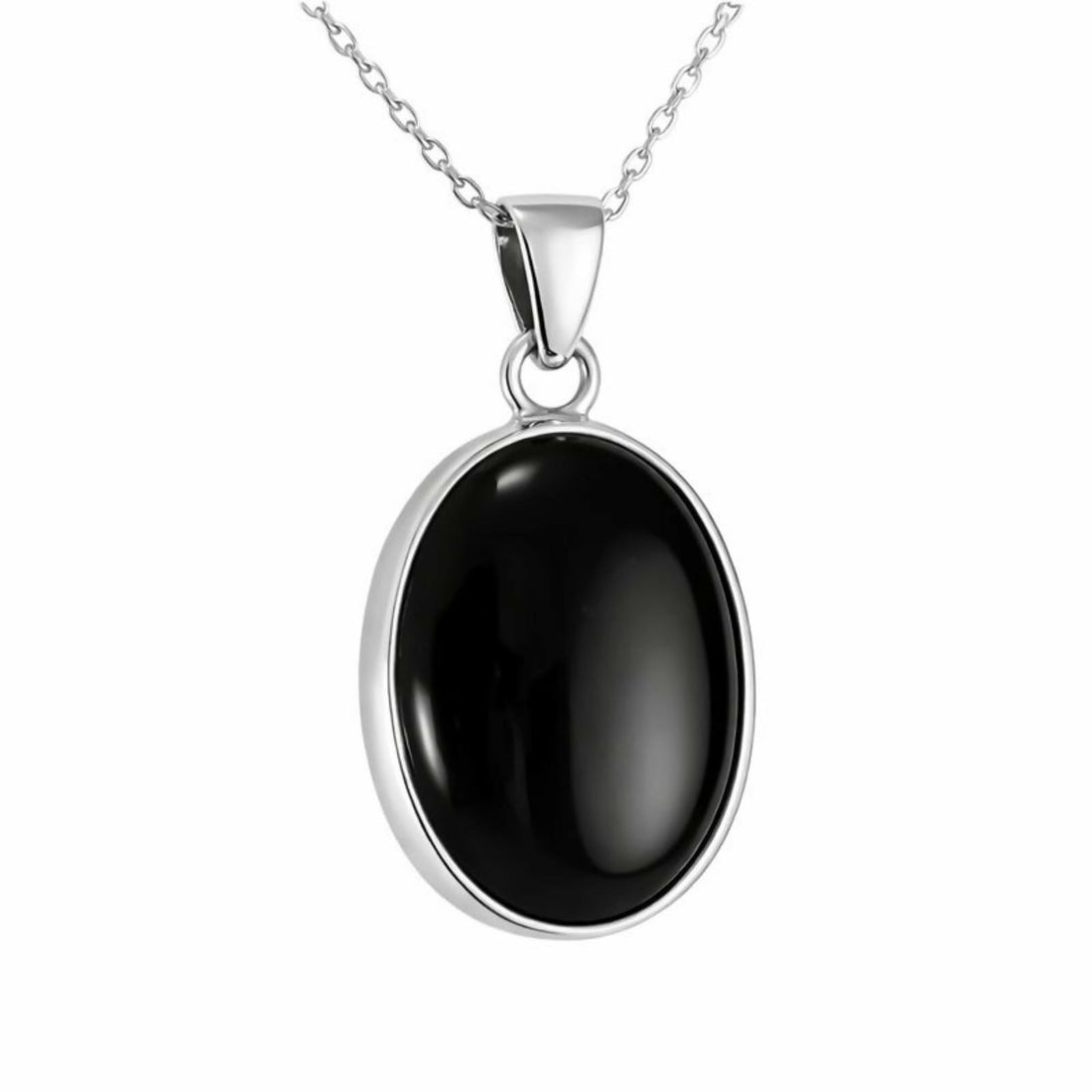 Sterling Silver .925 Oval Black Onyx Handmade Small Pendant Necklace 16" + 2'' Extender Chain for Women - Wear Sierra