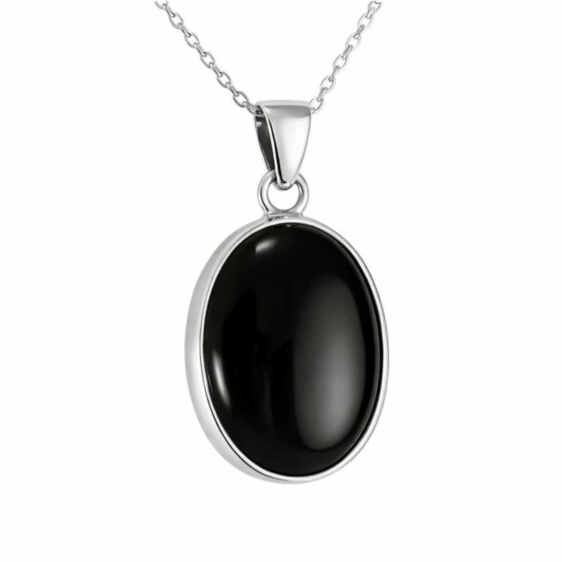 Sterling Silver .925 Oval Black Onyx Handmade Small Pendant Necklace 16" + 2'' Extender Chain for Women - Wear Sierra