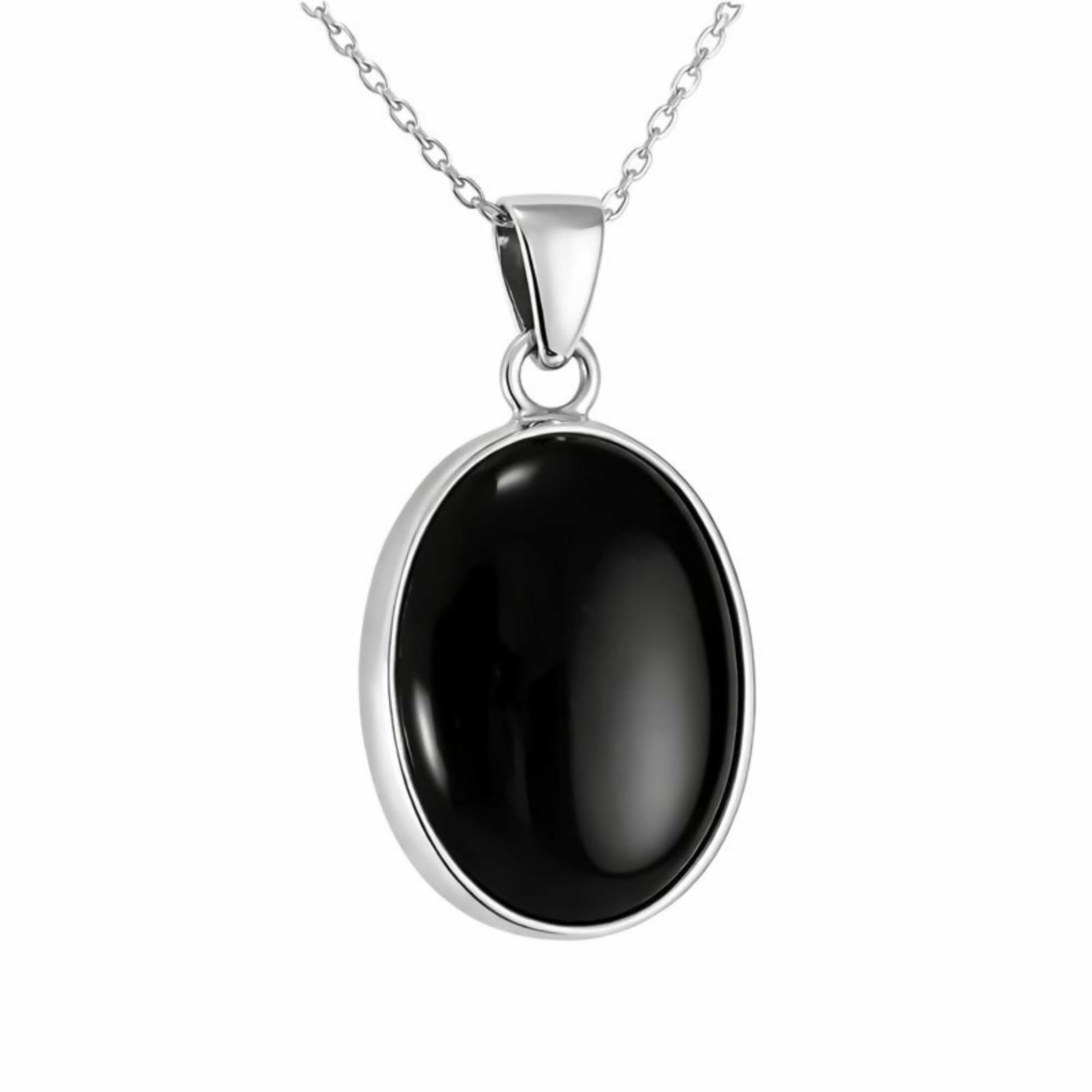Sterling Silver .925 Oval Black Onyx Handmade Small Pendant Necklace 16" + 2'' Extender Chain for Women - Wear Sierra