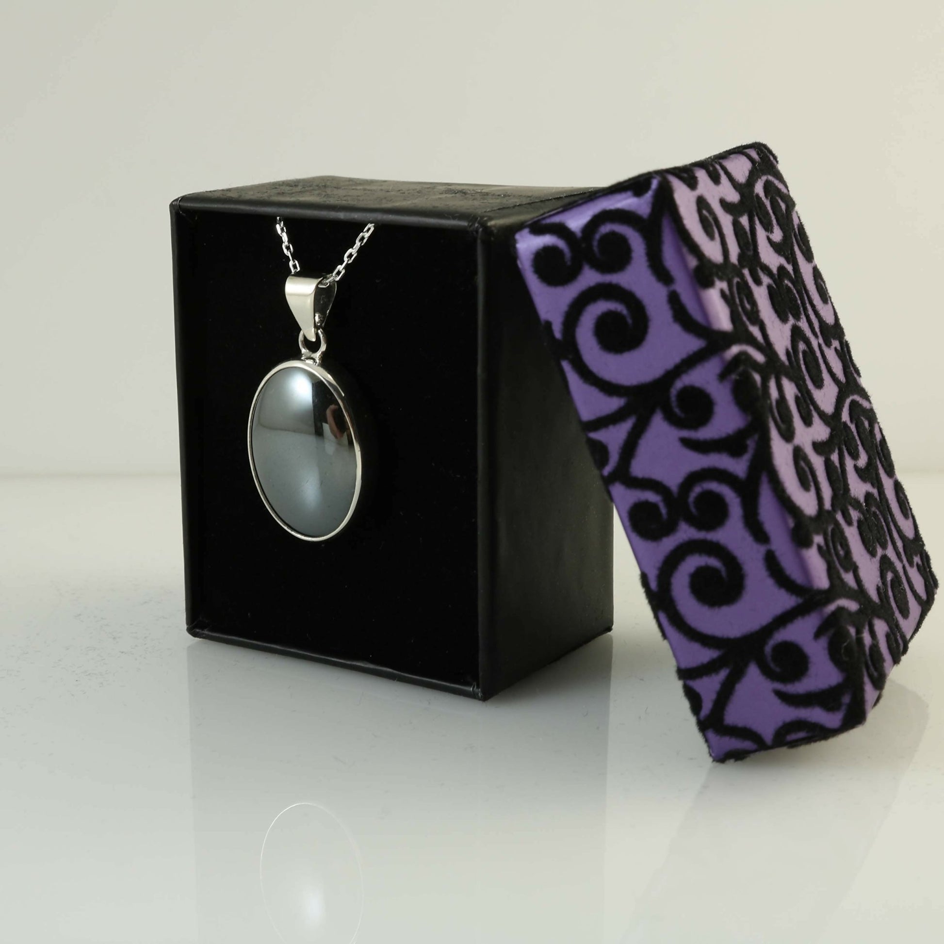 Sterling Silver .925 Oval Hematite Small Handmade Pendant Necklace 18" + 2'' Extender Chain for Women - Wear Sierra