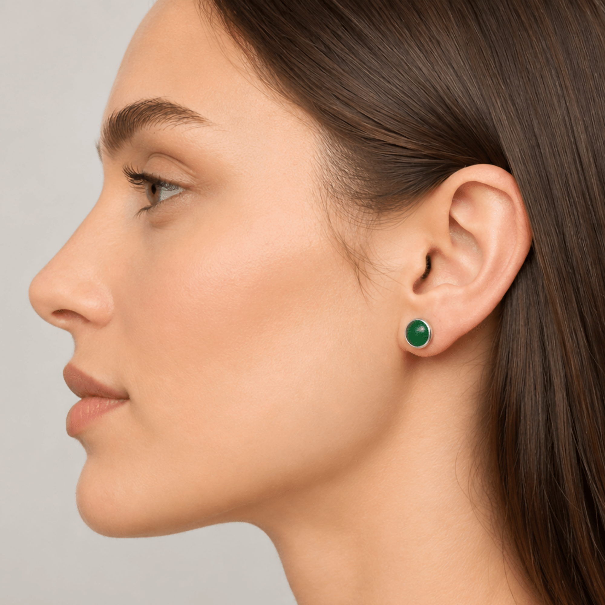 Sterling Silver .925 Round Green Created Jade 9mm Handmade Stud Earrings for Women and Men - Wear Sierra