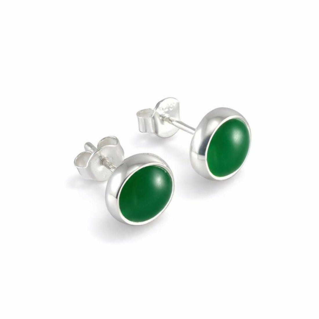 Sterling Silver .925 Round Green Created Jade 9mm Handmade Stud Earrings for Women and Men - Wear Sierra