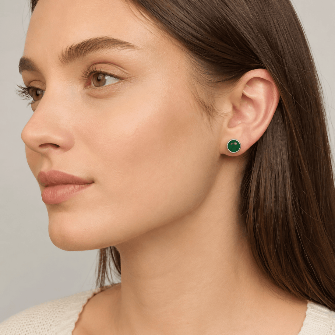 Sterling Silver .925 Round Green Created Jade 9mm Handmade Stud Earrings for Women and Men - Wear Sierra