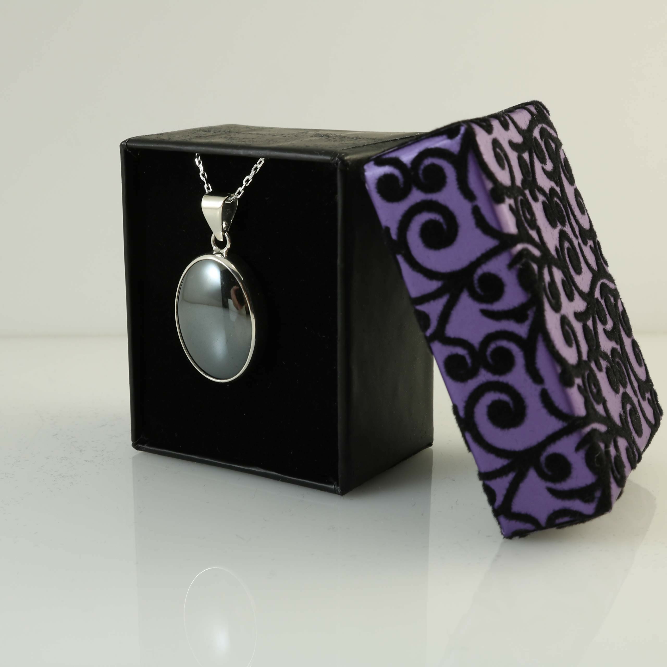 Sterling Silver .925 Oval Hematite Small Handmade Pendant Necklace 18" + 2'' Extender Chain for Women