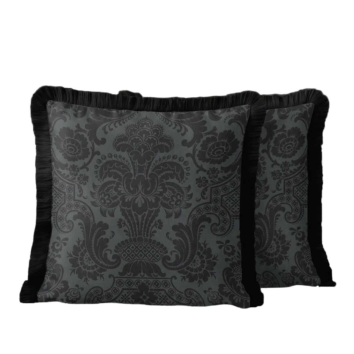 Black Baroque Fringed Cushion Cover | Set of 2 Luxury Classic Modern Tasselled Throw Pillow