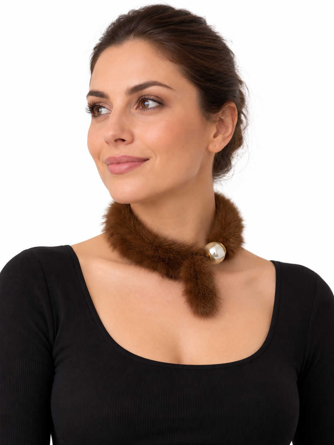 Women’s Plush Neck Scarf Set with Magnetic Closure, 2-Pack, Black & Brown