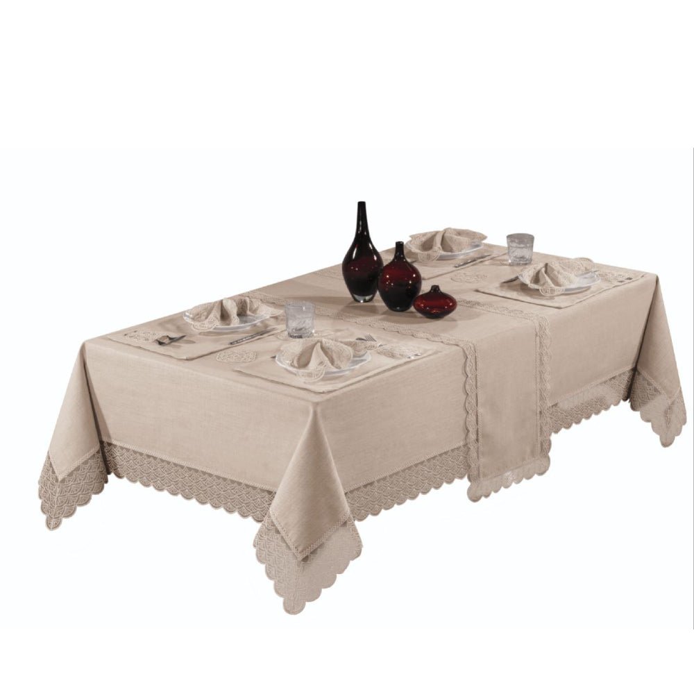 Tablecloth, Runner and Placemat Set for Wedding Gift or Anniversary, Family Gatherings, or Housewarming Gift, 26-Piece Farmhouse Style Set - Wear Sierra